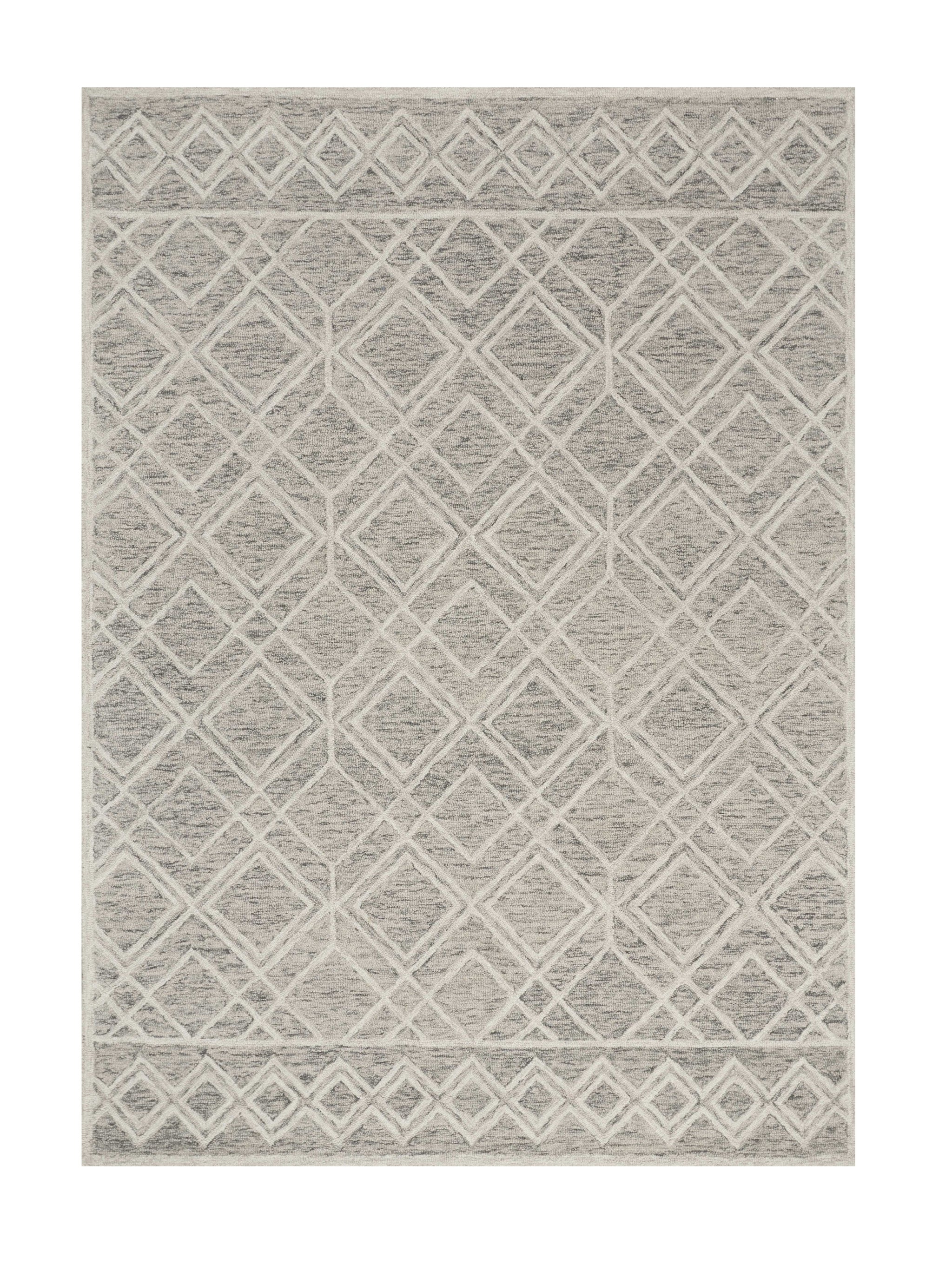 8' X 10' Sand Beige And Ivory Wool Geometric Hand Tufted Area Rug-Area Rugs-DECOROLALA