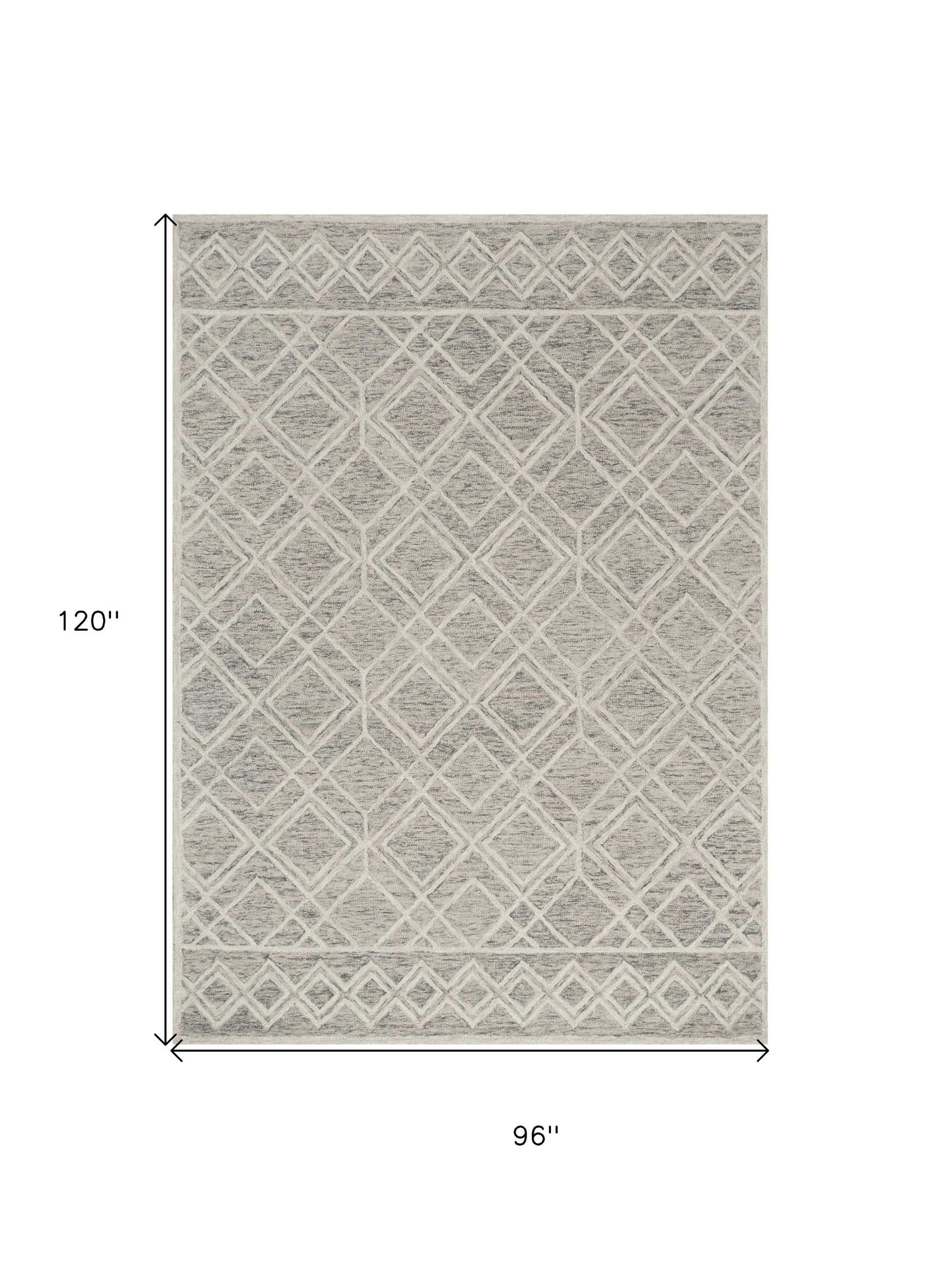 8' X 10' Sand Beige And Ivory Wool Geometric Hand Tufted Area Rug-Area Rugs-DECOROLALA