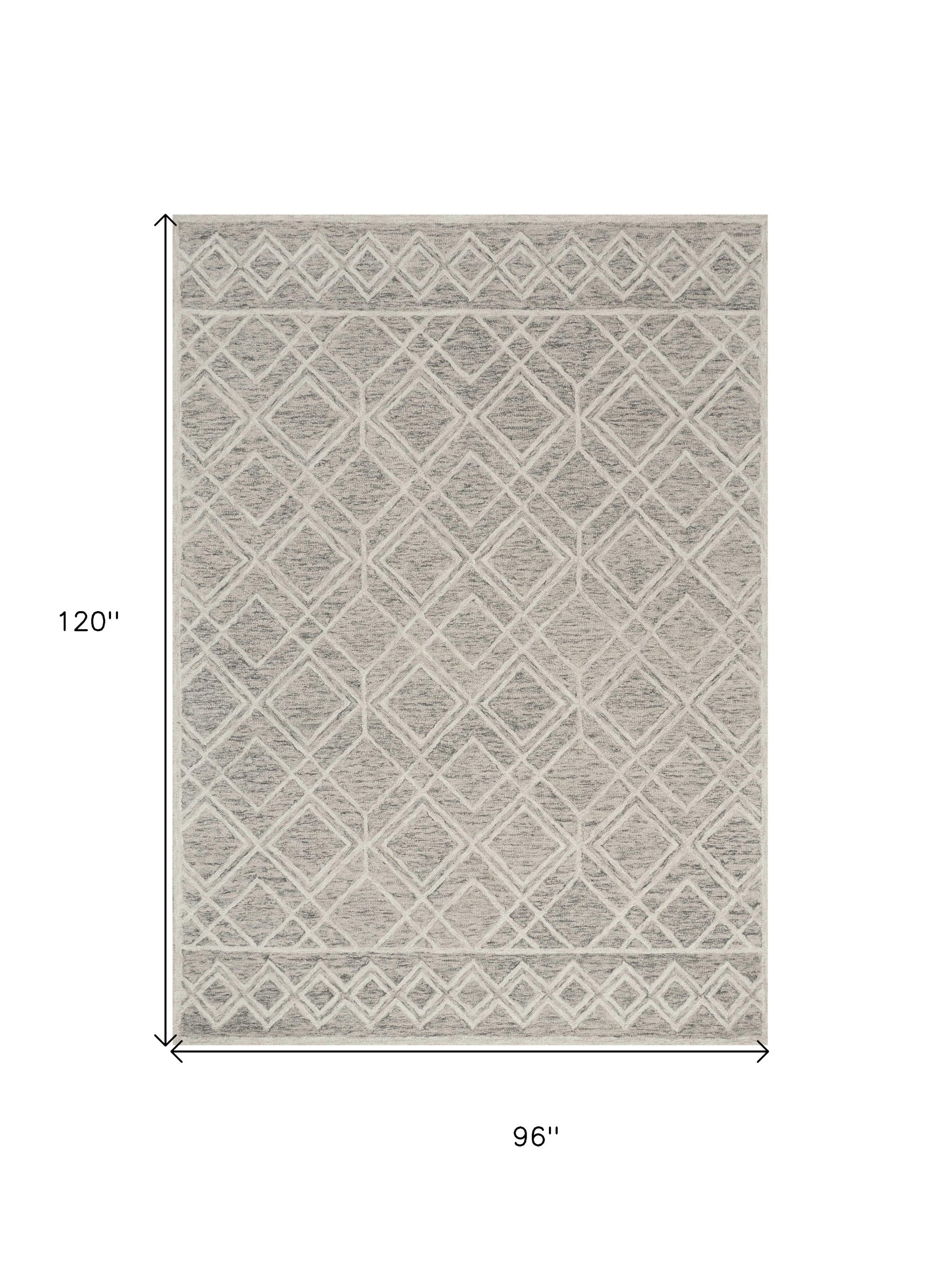 8' X 10' Sand Beige And Ivory Wool Geometric Hand Tufted Area Rug-Area Rugs-DECOROLALA