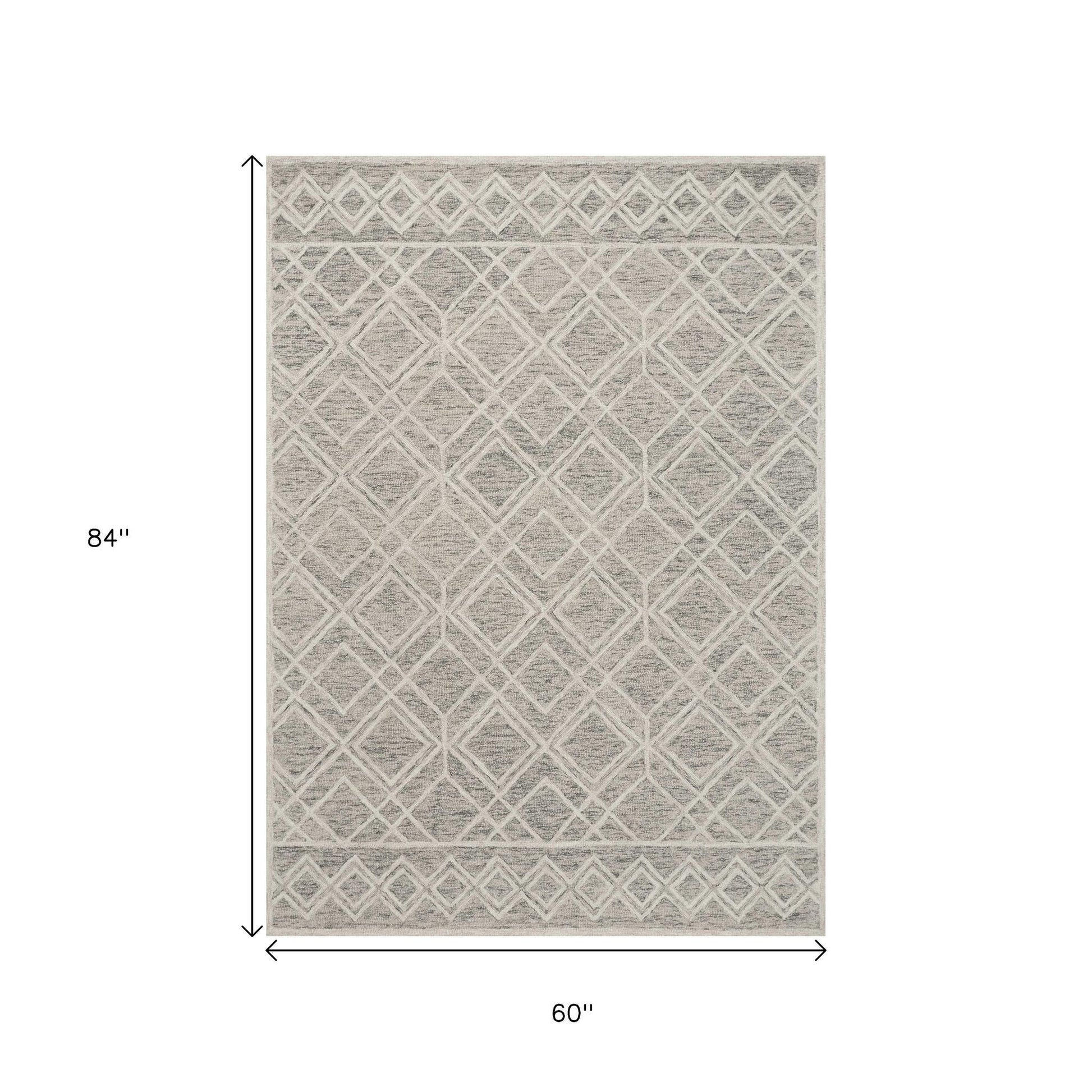 8' X 10' Sand Beige And Ivory Wool Geometric Hand Tufted Area Rug-Area Rugs-DECOROLALA