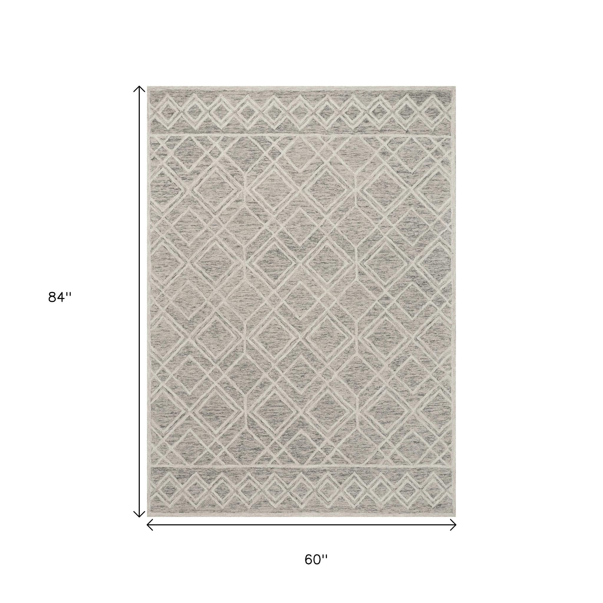 8' X 10' Sand Beige And Ivory Wool Geometric Hand Tufted Area Rug-Area Rugs-DECOROLALA