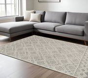 8' X 10' Sand Beige And Ivory Wool Geometric Hand Tufted Area Rug-Area Rugs-DECOROLALA