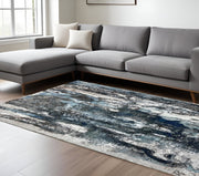 8' X 10' Shades of Blue and Gray Abstract Marble Area Rug-Area Rugs-DECOROLALA