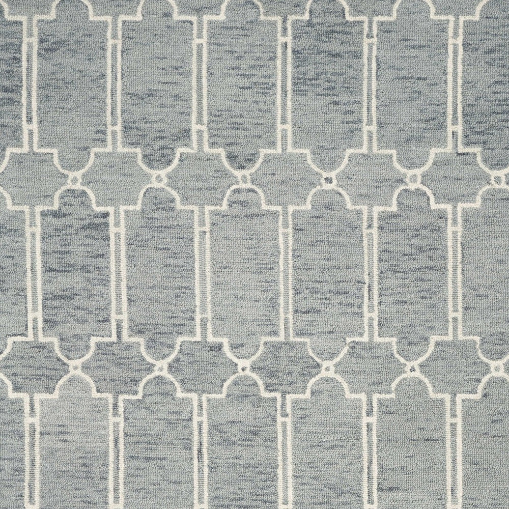 8' X 10' Slate Blue And Ivory Wool Geometric Hand Tufted Area Rug-Area Rugs-DECOROLALA