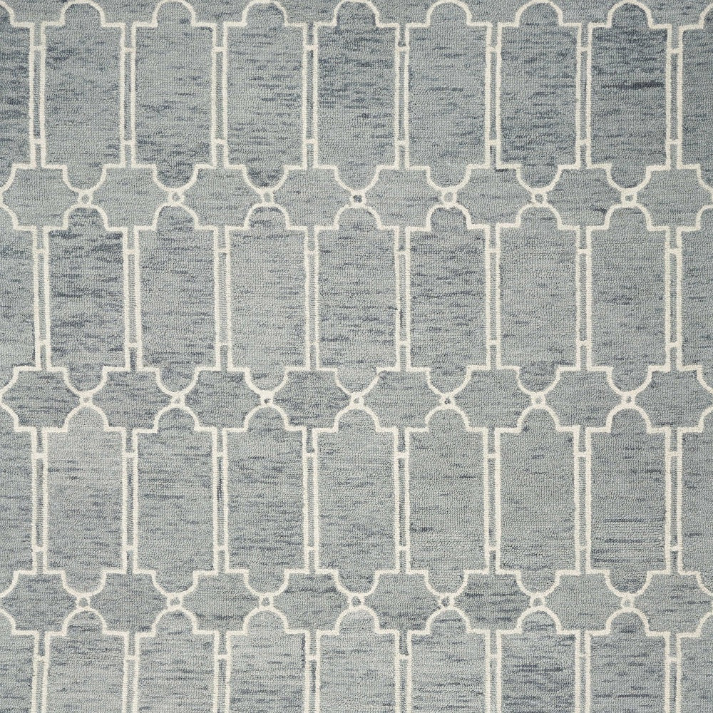 8' X 10' Slate Blue And Ivory Wool Geometric Hand Tufted Area Rug-Area Rugs-DECOROLALA
