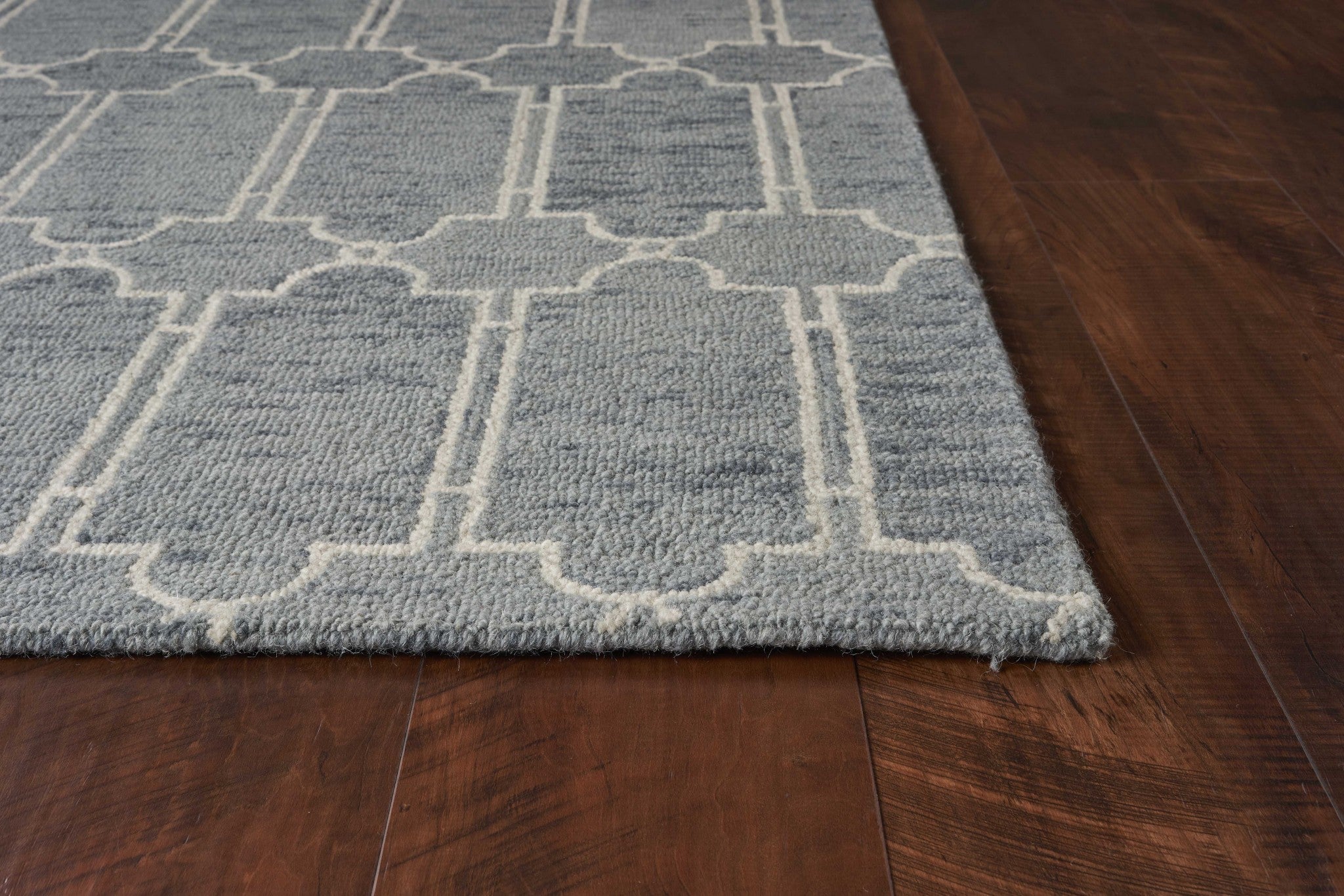 8' X 10' Slate Blue And Ivory Wool Geometric Hand Tufted Area Rug-Area Rugs-DECOROLALA