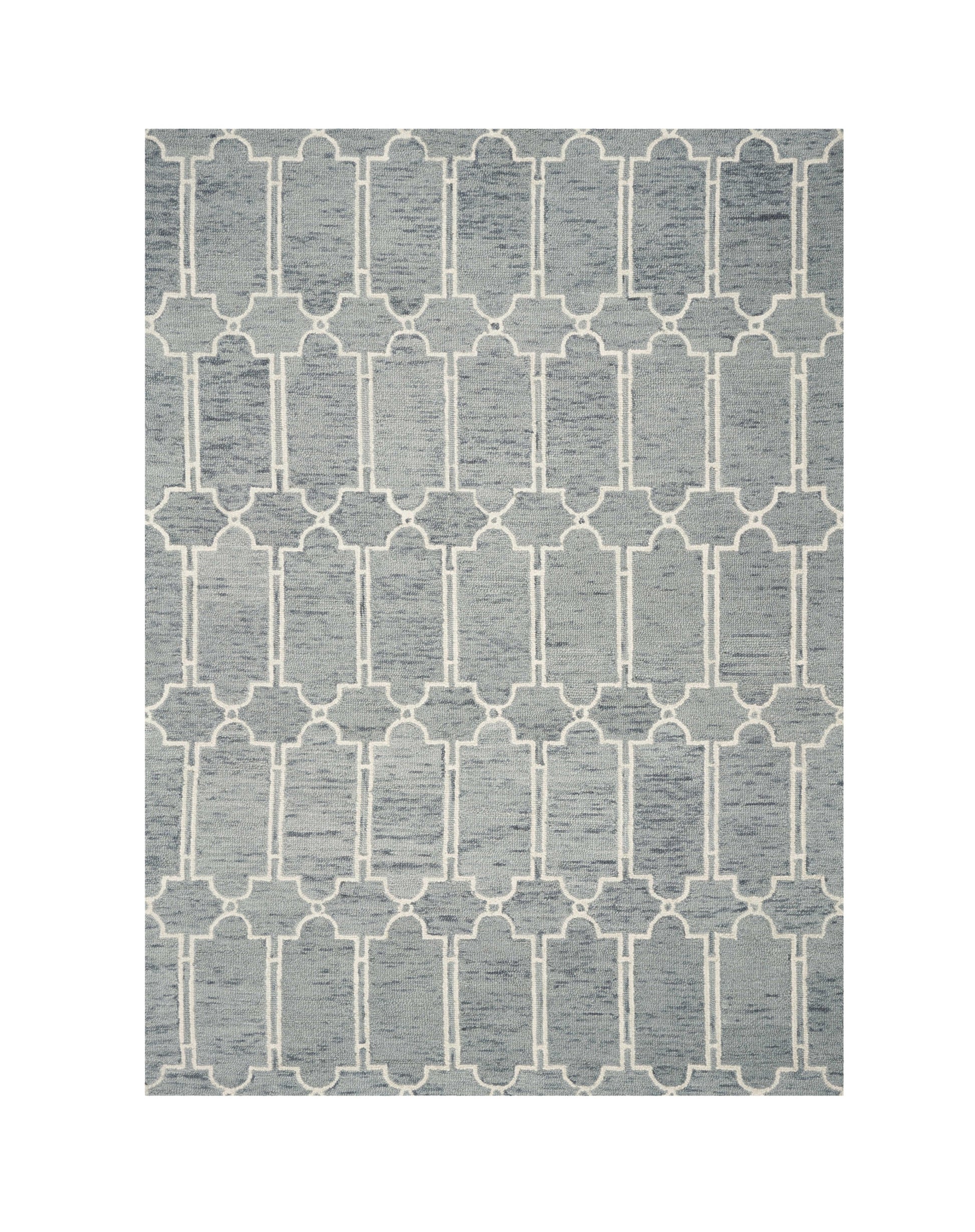 8' X 10' Slate Blue And Ivory Wool Geometric Hand Tufted Area Rug-Area Rugs-DECOROLALA