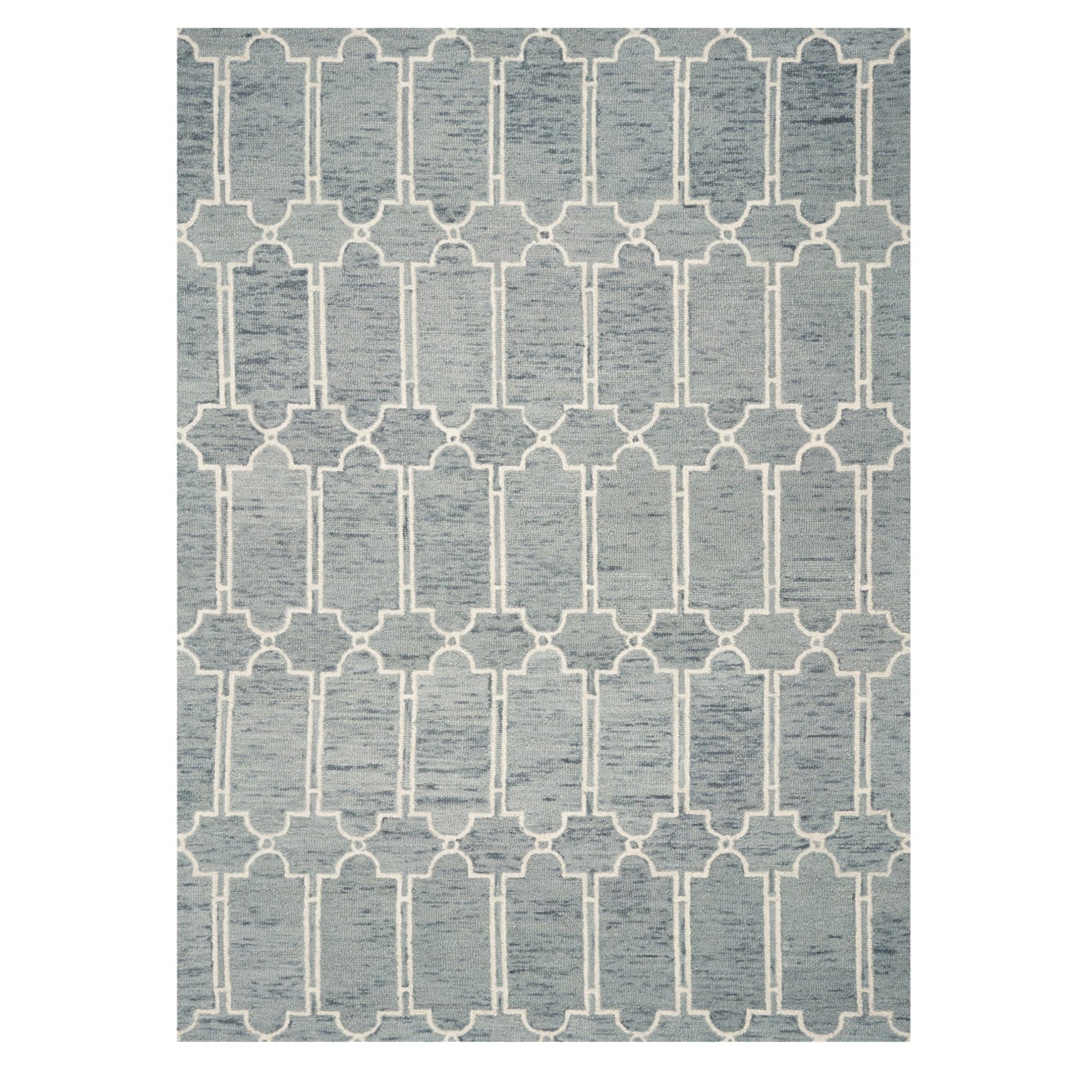 8' X 10' Slate Blue And Ivory Wool Geometric Hand Tufted Area Rug-Area Rugs-DECOROLALA
