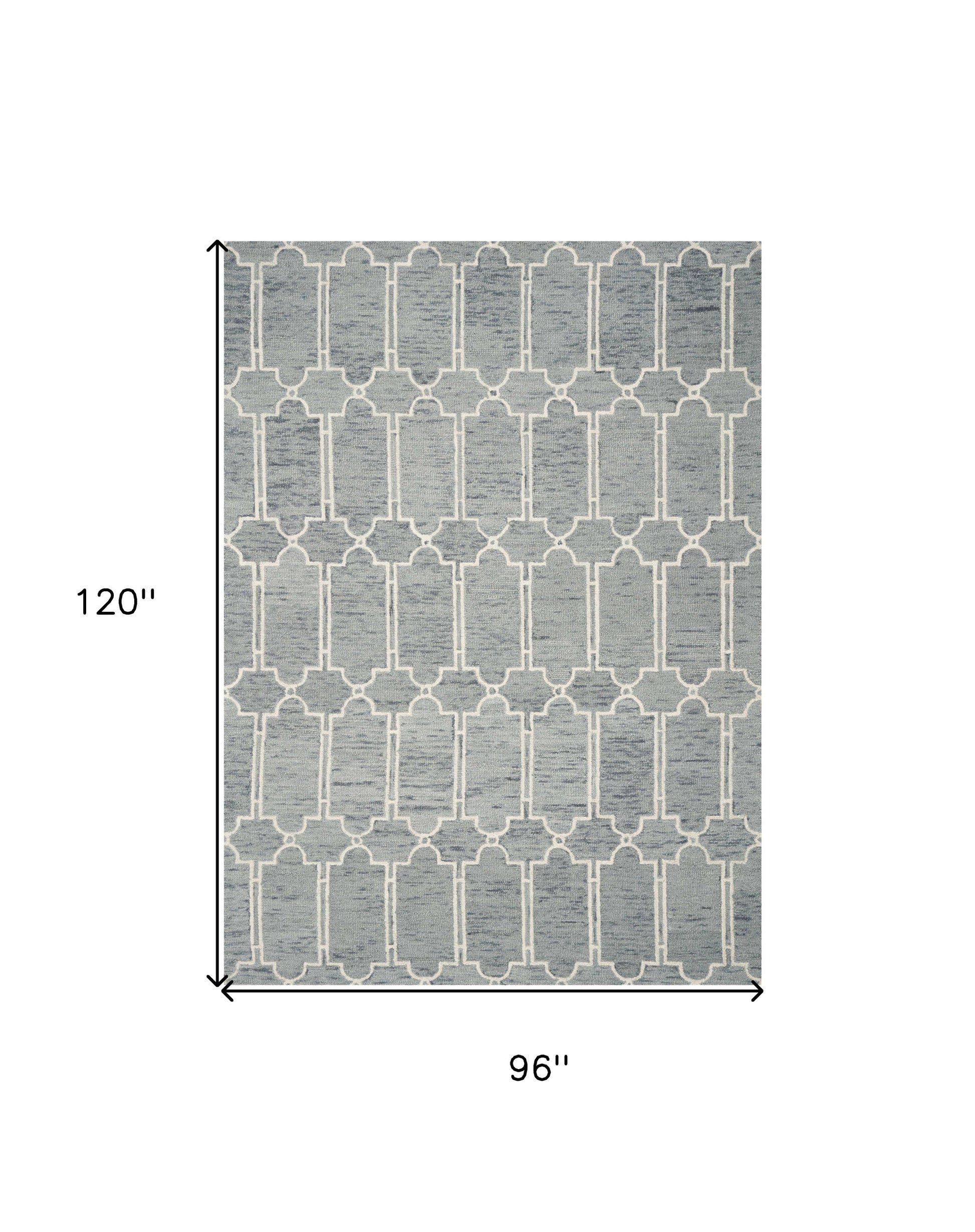 8' X 10' Slate Blue And Ivory Wool Geometric Hand Tufted Area Rug-Area Rugs-DECOROLALA