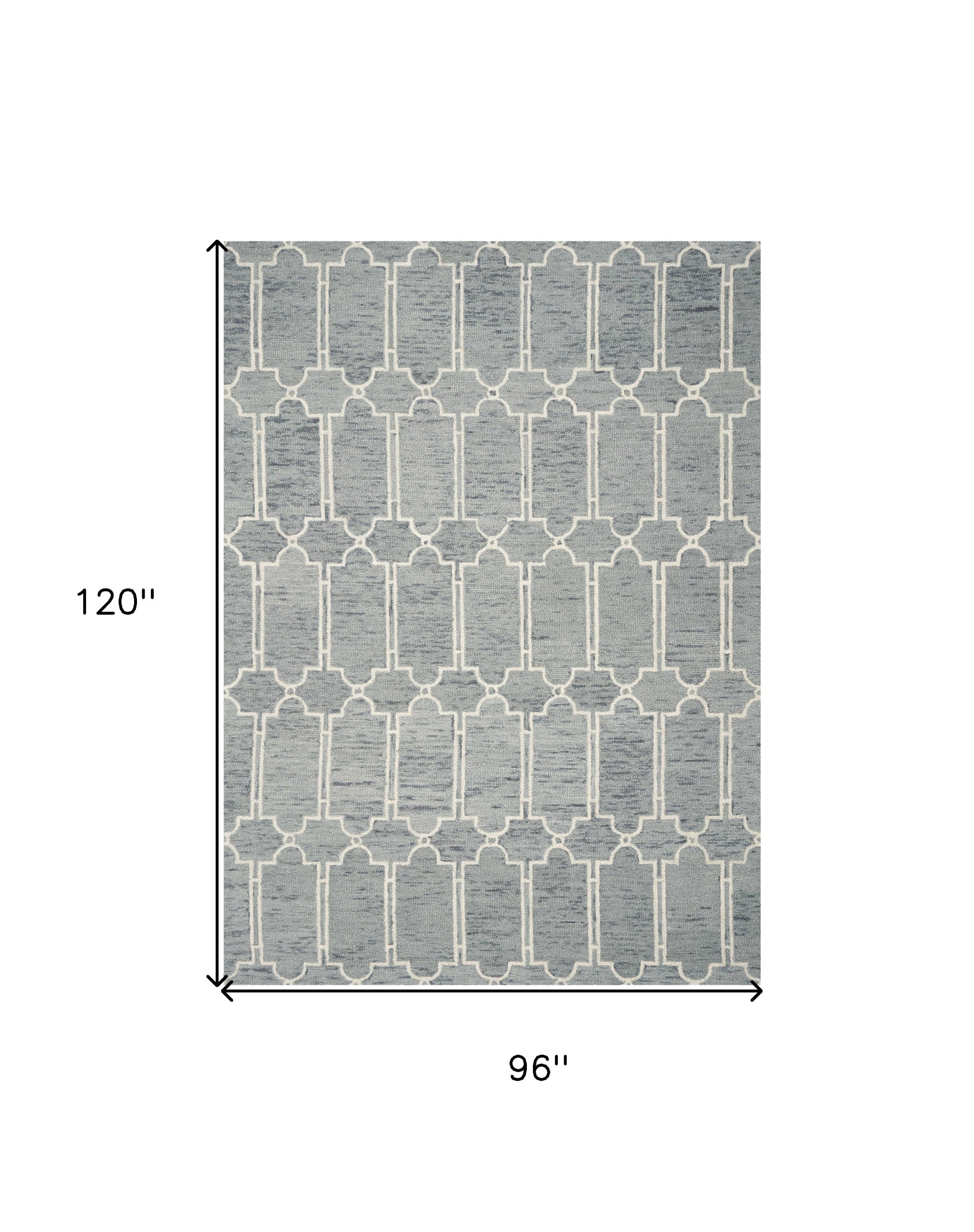 8' X 10' Slate Blue And Ivory Wool Geometric Hand Tufted Area Rug-Area Rugs-DECOROLALA