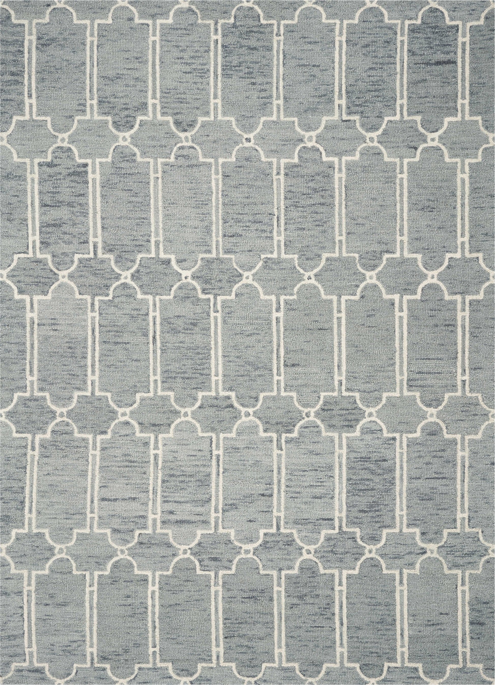 8' X 10' Slate Blue And Ivory Wool Geometric Hand Tufted Area Rug-Area Rugs-DECOROLALA