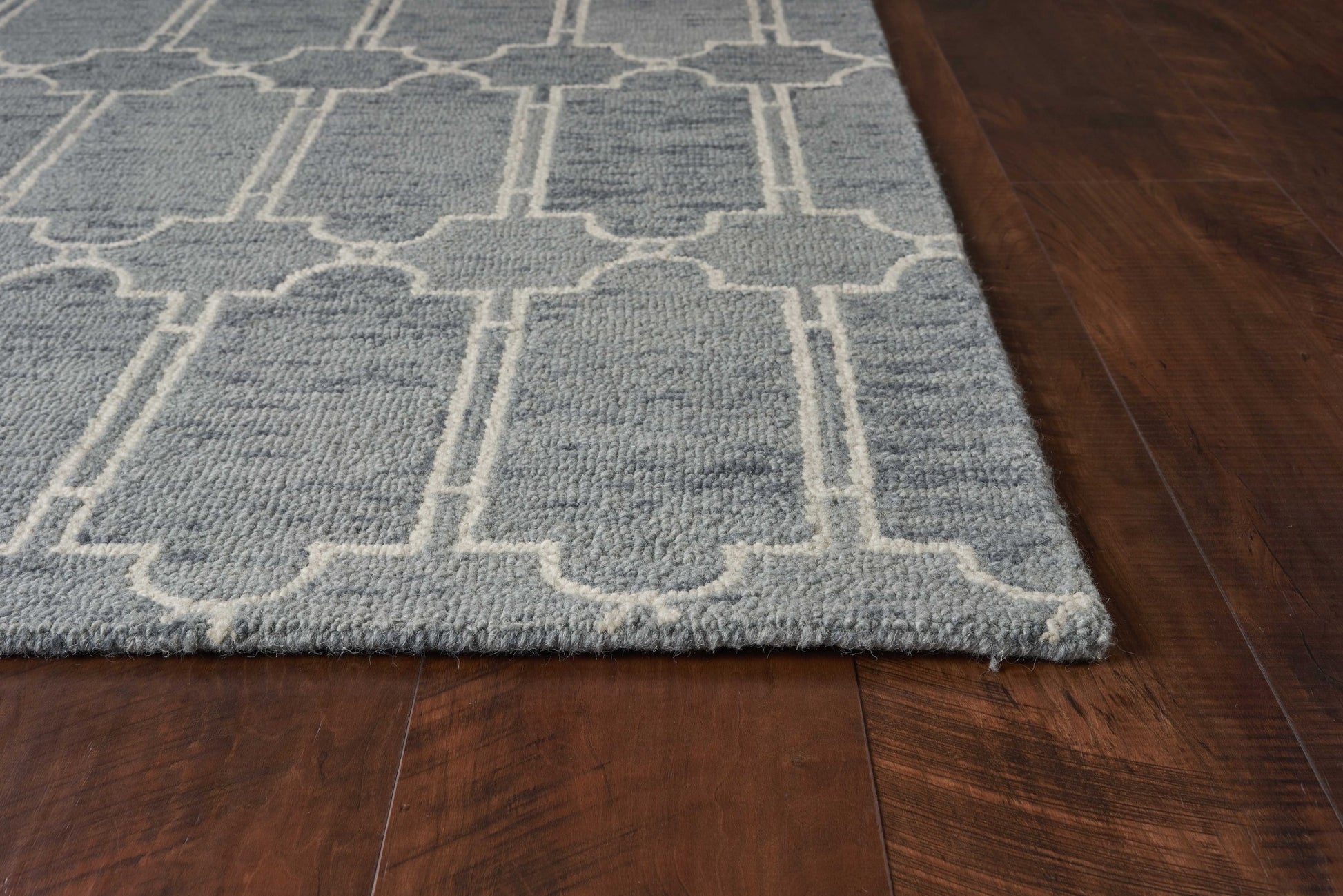 8' X 10' Slate Blue And Ivory Wool Geometric Hand Tufted Area Rug-Area Rugs-DECOROLALA