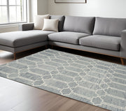 8' X 10' Slate Blue And Ivory Wool Geometric Hand Tufted Area Rug-Area Rugs-DECOROLALA