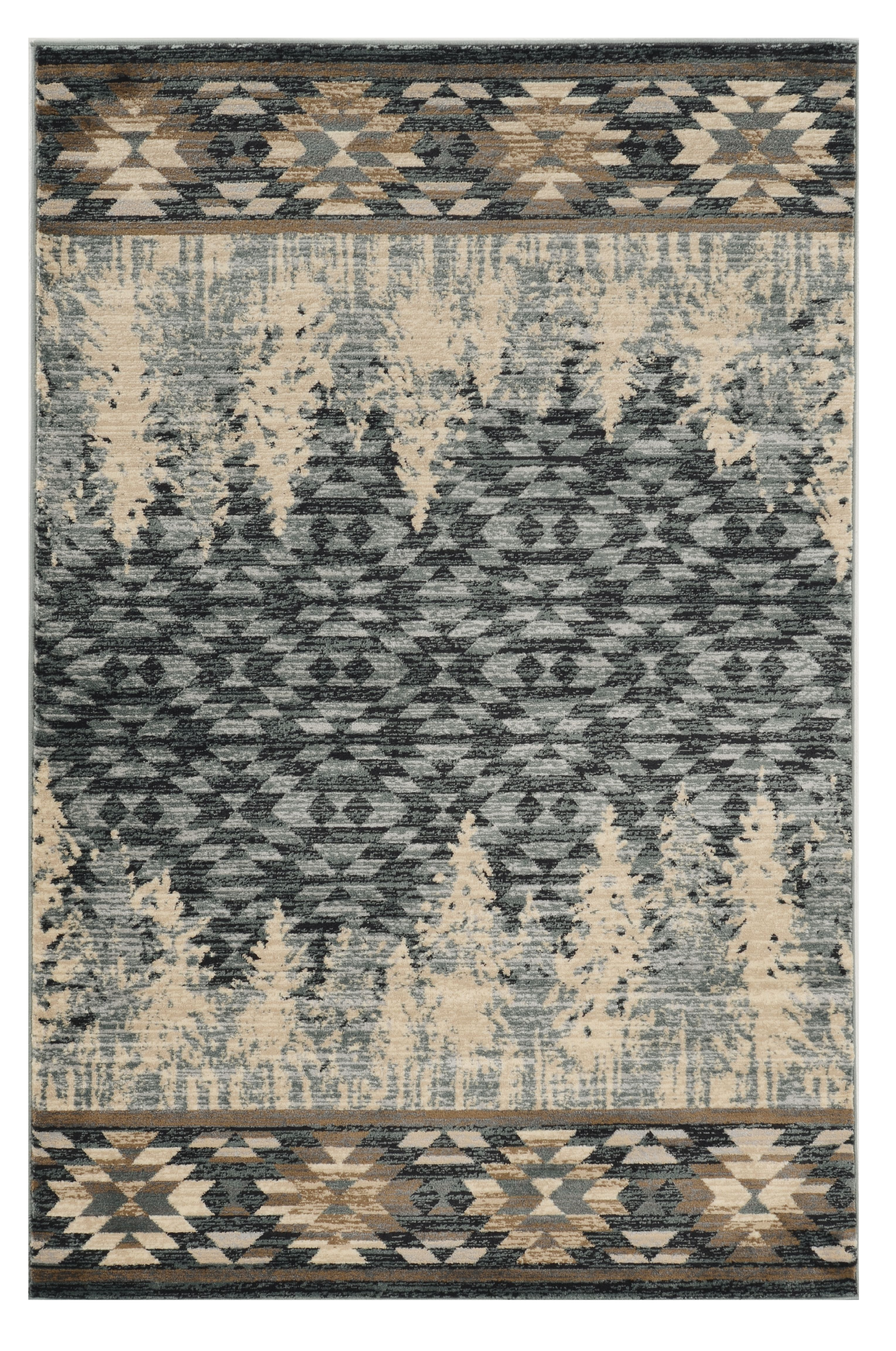 8' X 10' Slate Blue Charcoal And Beige Woodland Lodge Area Rug-Area Rugs-DECOROLALA