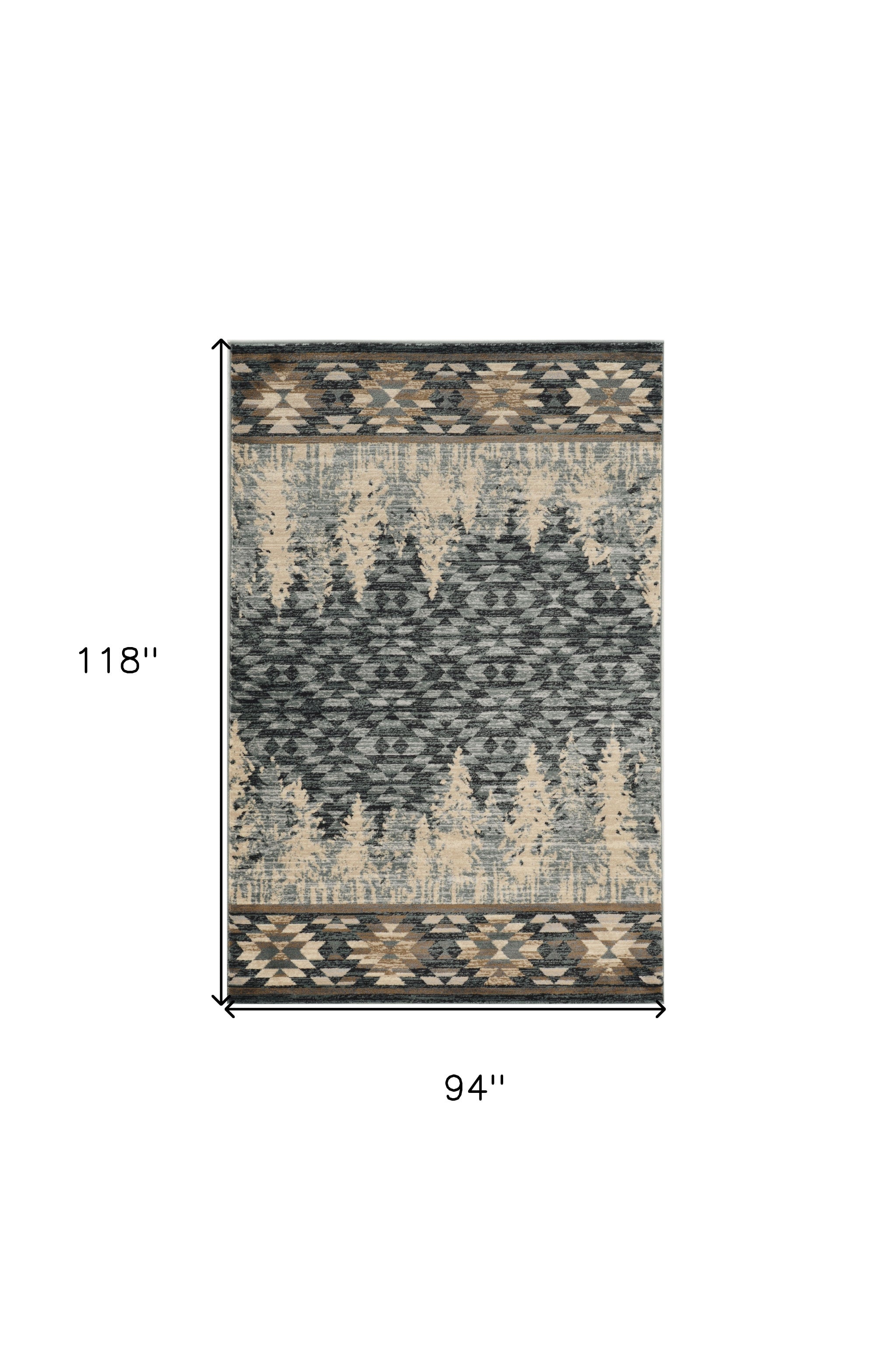 8' X 10' Slate Blue Charcoal And Beige Woodland Lodge Area Rug-Area Rugs-DECOROLALA