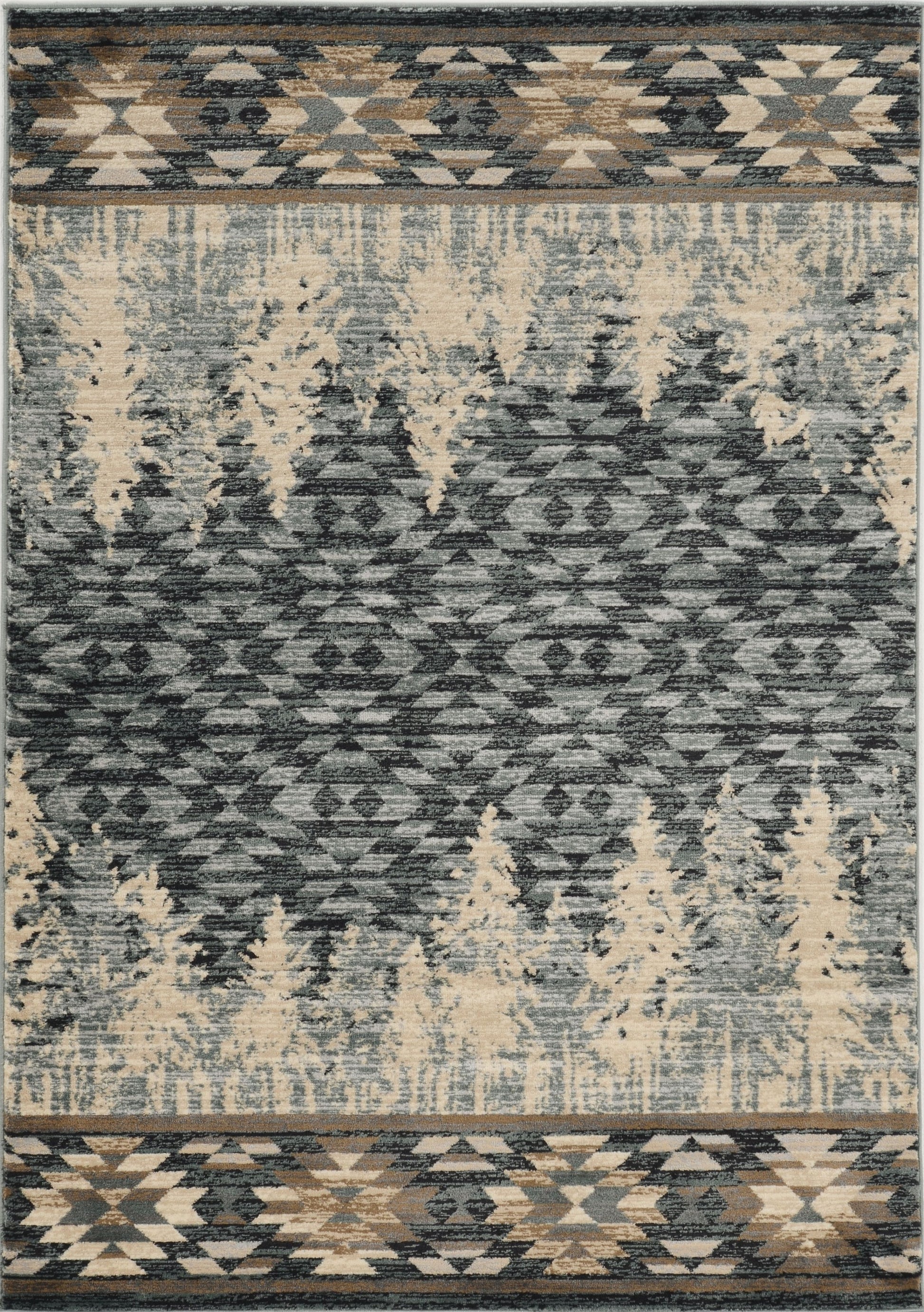 8' X 10' Slate Blue Charcoal And Beige Woodland Lodge Area Rug-Area Rugs-DECOROLALA