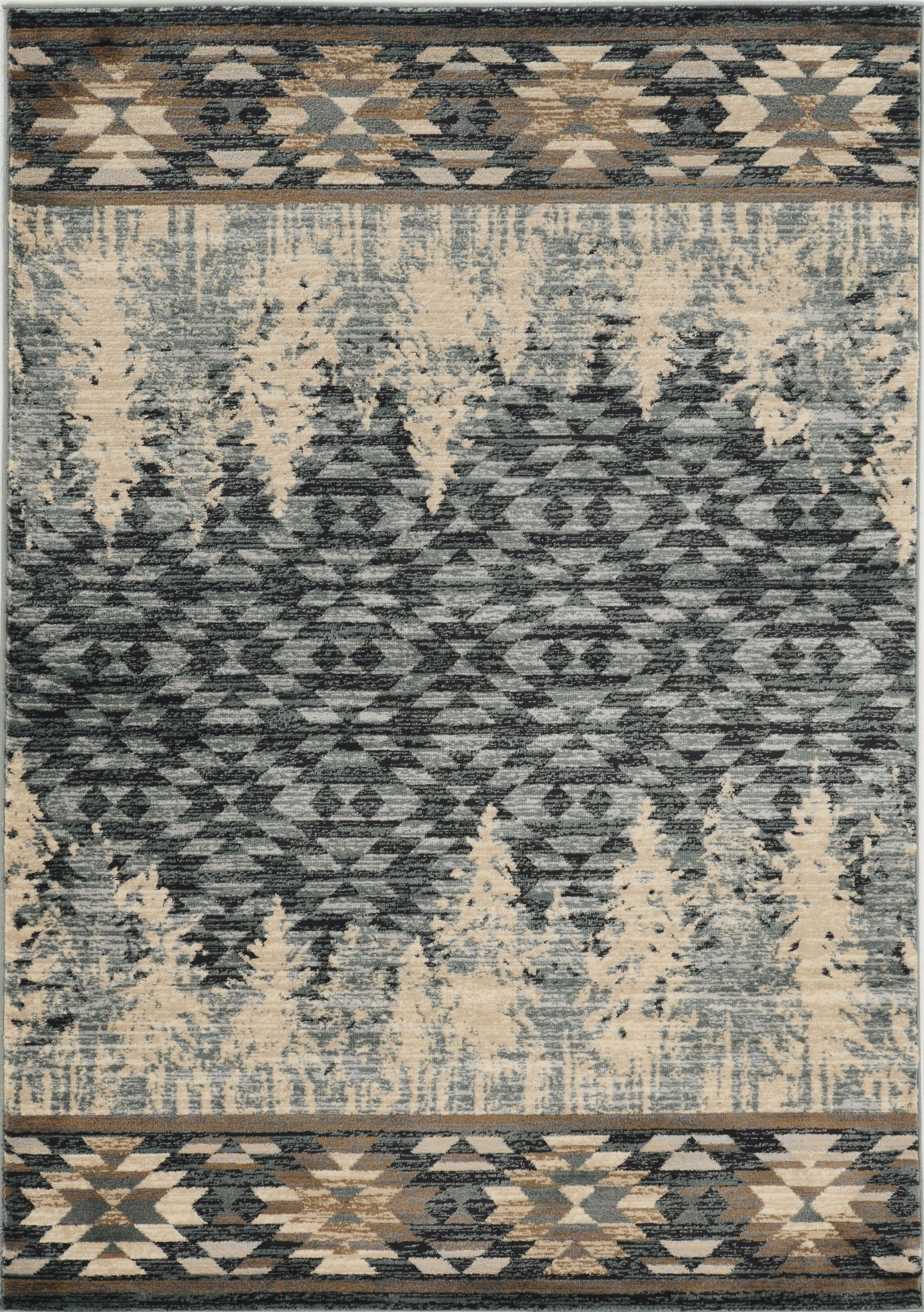 8' X 10' Slate Blue Charcoal And Beige Woodland Lodge Area Rug-Area Rugs-DECOROLALA
