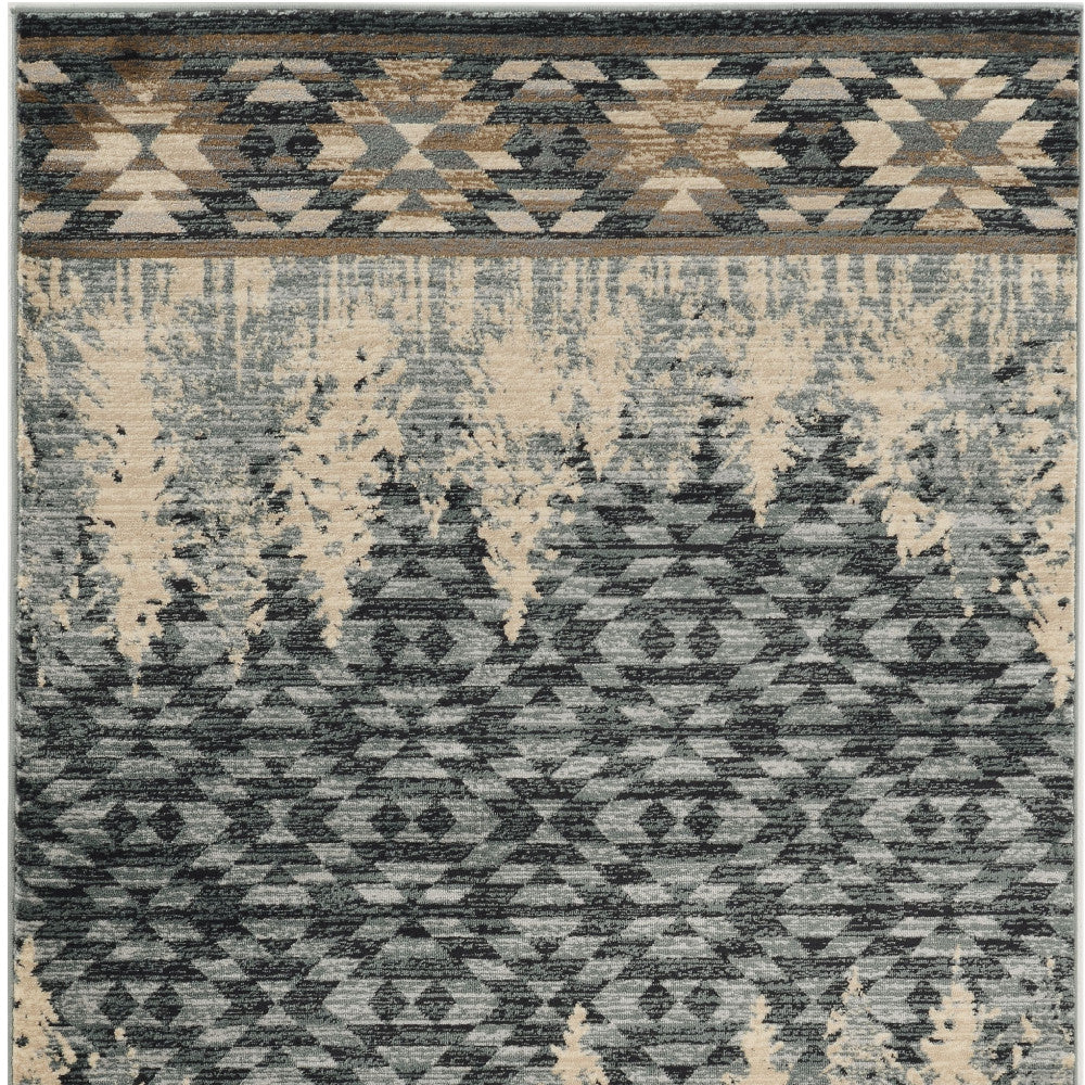 8' X 10' Slate Blue Charcoal And Beige Woodland Lodge Area Rug-Area Rugs-DECOROLALA