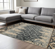 8' X 10' Slate Blue Charcoal And Beige Woodland Lodge Area Rug-Area Rugs-DECOROLALA