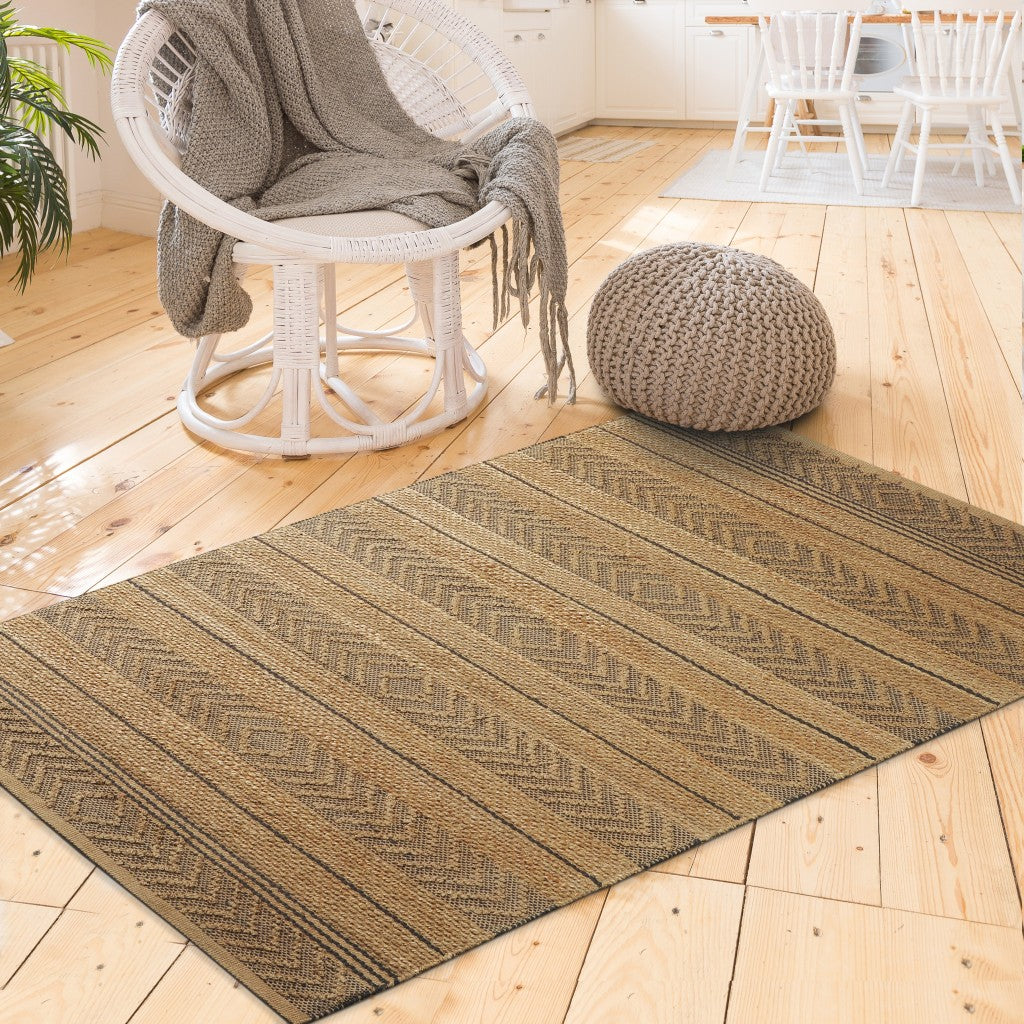 8' X 10' Tan and Gray Bohemian Striped Area Rug-Area Rugs-DECOROLALA
