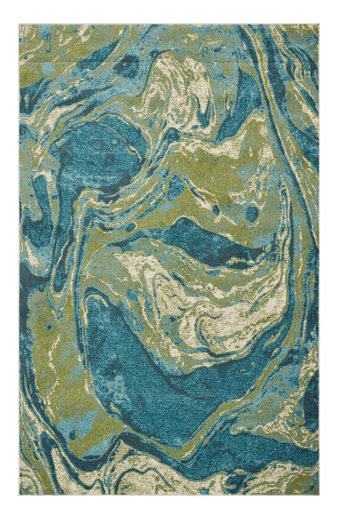 8' X 10' Teal And Beige Abstract Shag Area Rug-Area Rugs-DECOROLALA