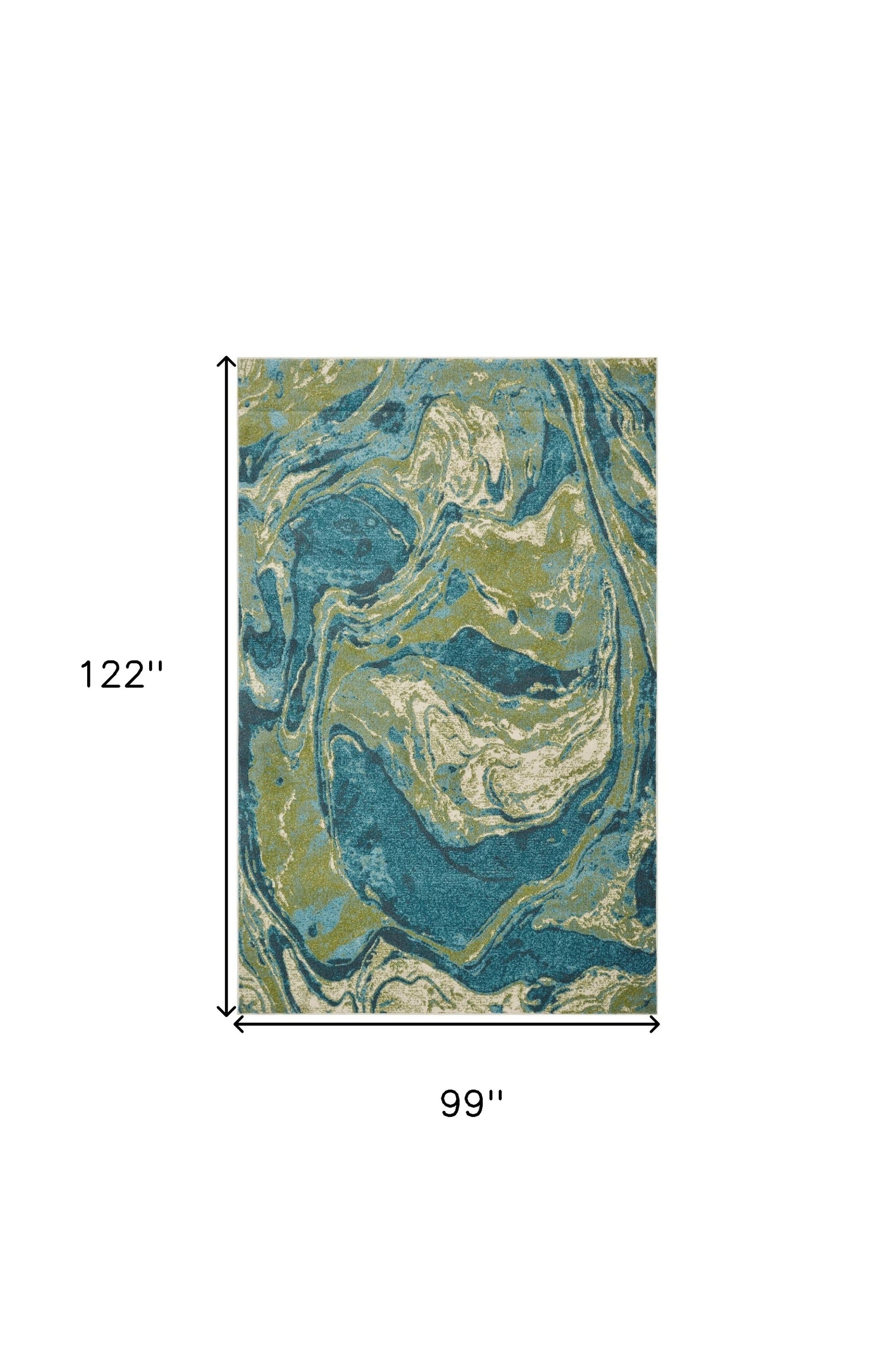 8' X 10' Teal And Beige Abstract Shag Area Rug-Area Rugs-DECOROLALA