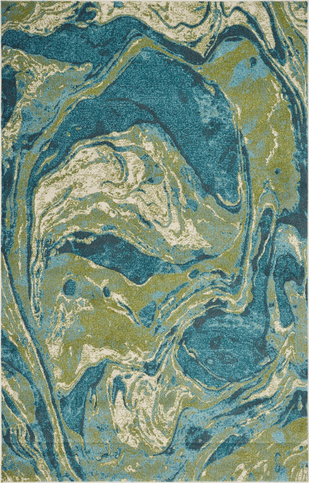 8' X 10' Teal And Beige Abstract Shag Area Rug-Area Rugs-DECOROLALA