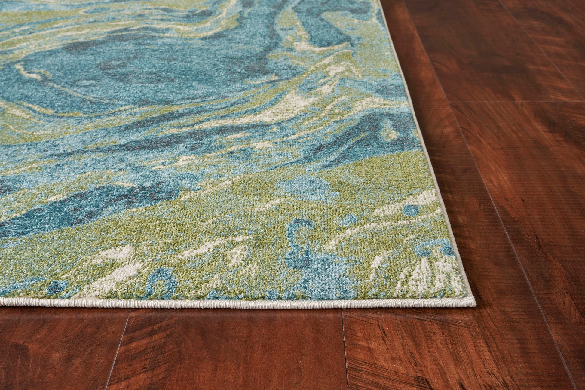 8' X 10' Teal And Beige Abstract Shag Area Rug-Area Rugs-DECOROLALA