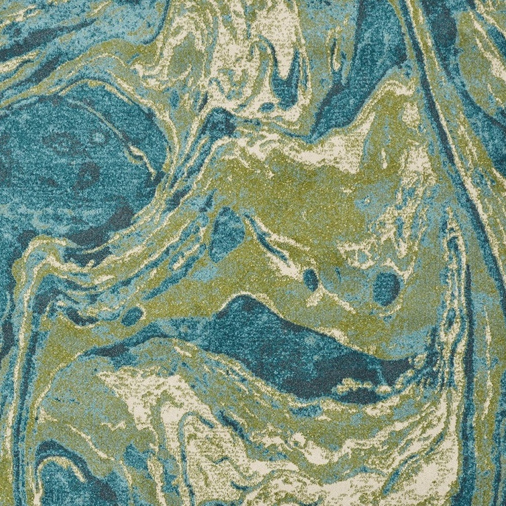 8' X 10' Teal And Beige Abstract Shag Area Rug-Area Rugs-DECOROLALA