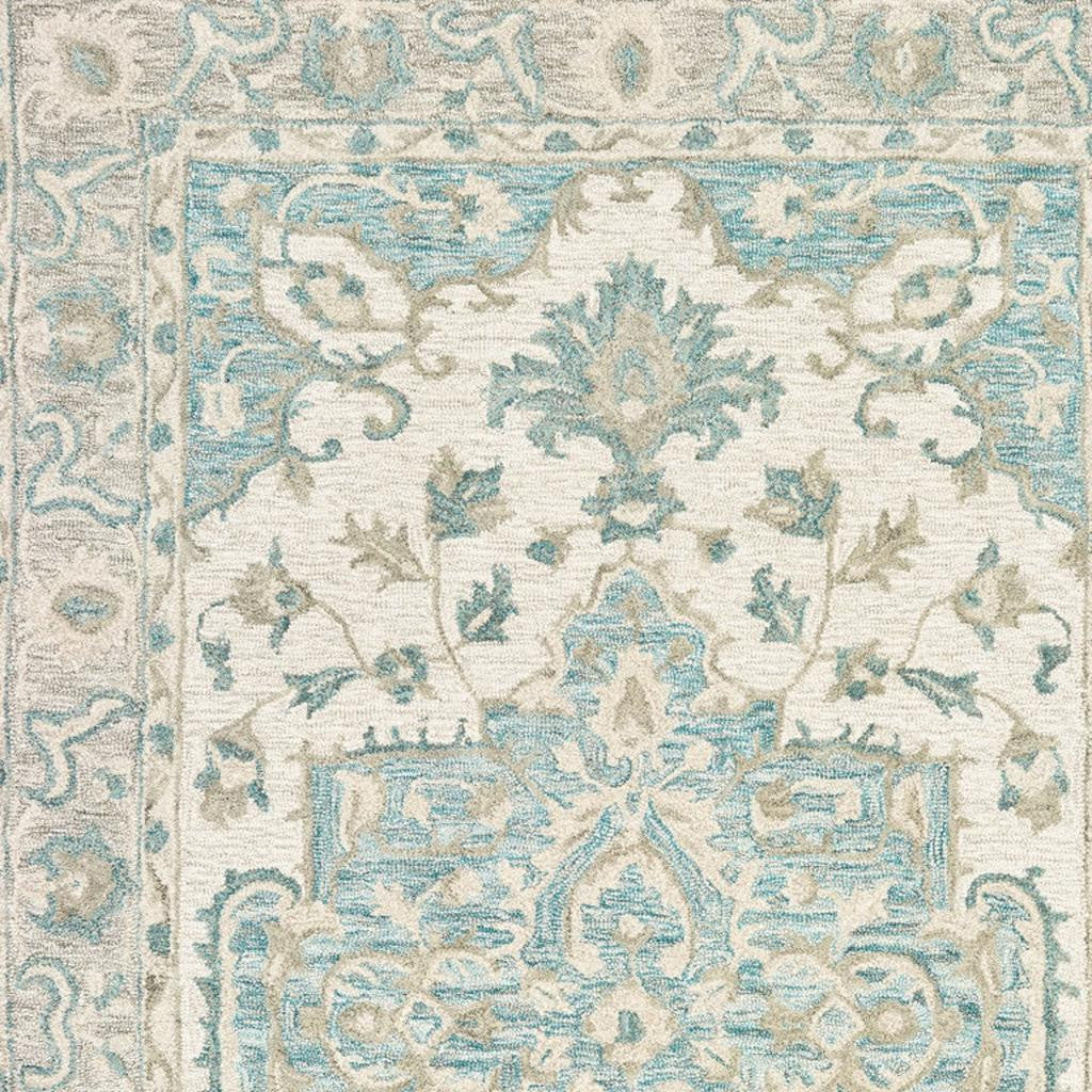 8' X 10' Turquoise and Cream Medallion Area Rug-Area Rugs-DECOROLALA