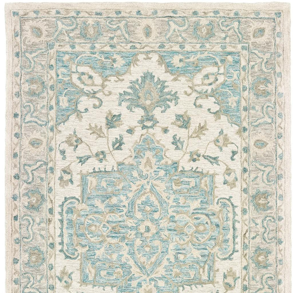 8' X 10' Turquoise and Cream Medallion Area Rug-Area Rugs-DECOROLALA