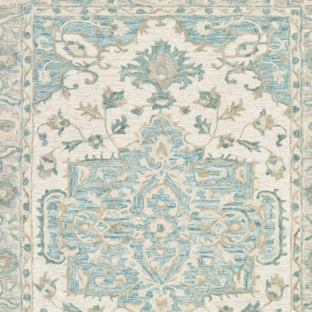 8' X 10' Turquoise and Cream Medallion Area Rug-Area Rugs-DECOROLALA