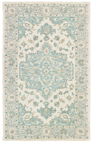 8' X 10' Turquoise and Cream Medallion Area Rug-Area Rugs-DECOROLALA