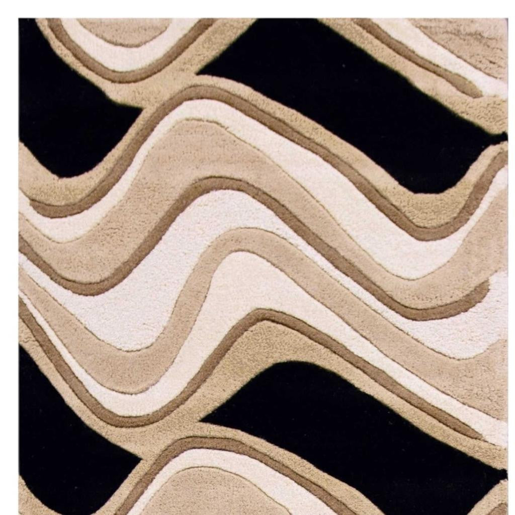 8' X 11' Beige And Black Wool Abstract Hand Tufted Area Rug-Area Rugs-DECOROLALA