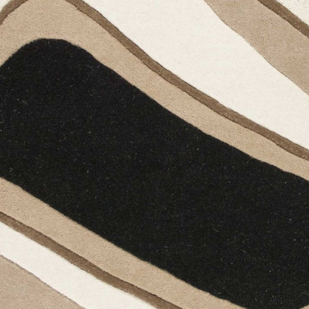 8' X 11' Beige And Black Wool Abstract Hand Tufted Area Rug-Area Rugs-DECOROLALA