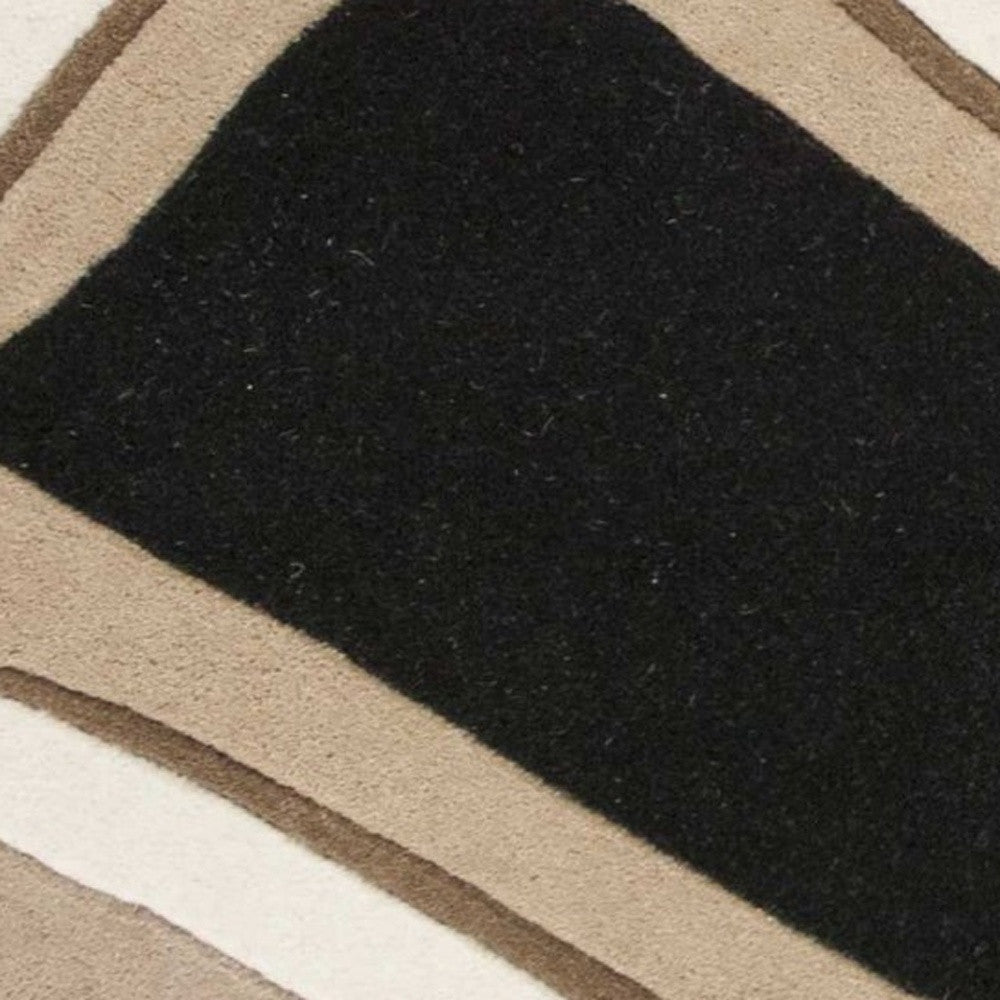 8' X 11' Beige And Black Wool Abstract Hand Tufted Area Rug-Area Rugs-DECOROLALA
