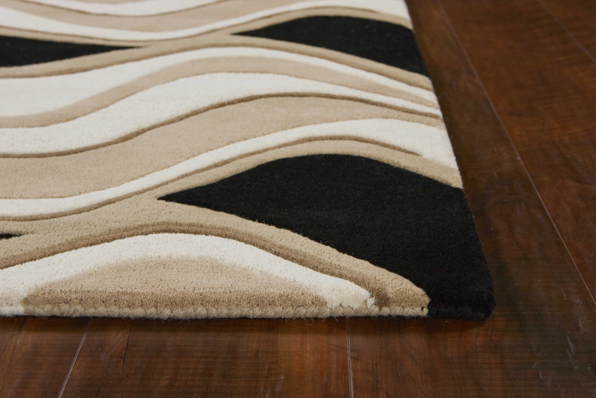 8' X 11' Beige And Black Wool Abstract Hand Tufted Area Rug-Area Rugs-DECOROLALA