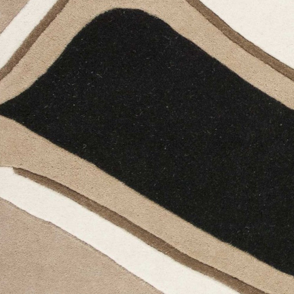 8' X 11' Beige And Black Wool Abstract Hand Tufted Area Rug-Area Rugs-DECOROLALA