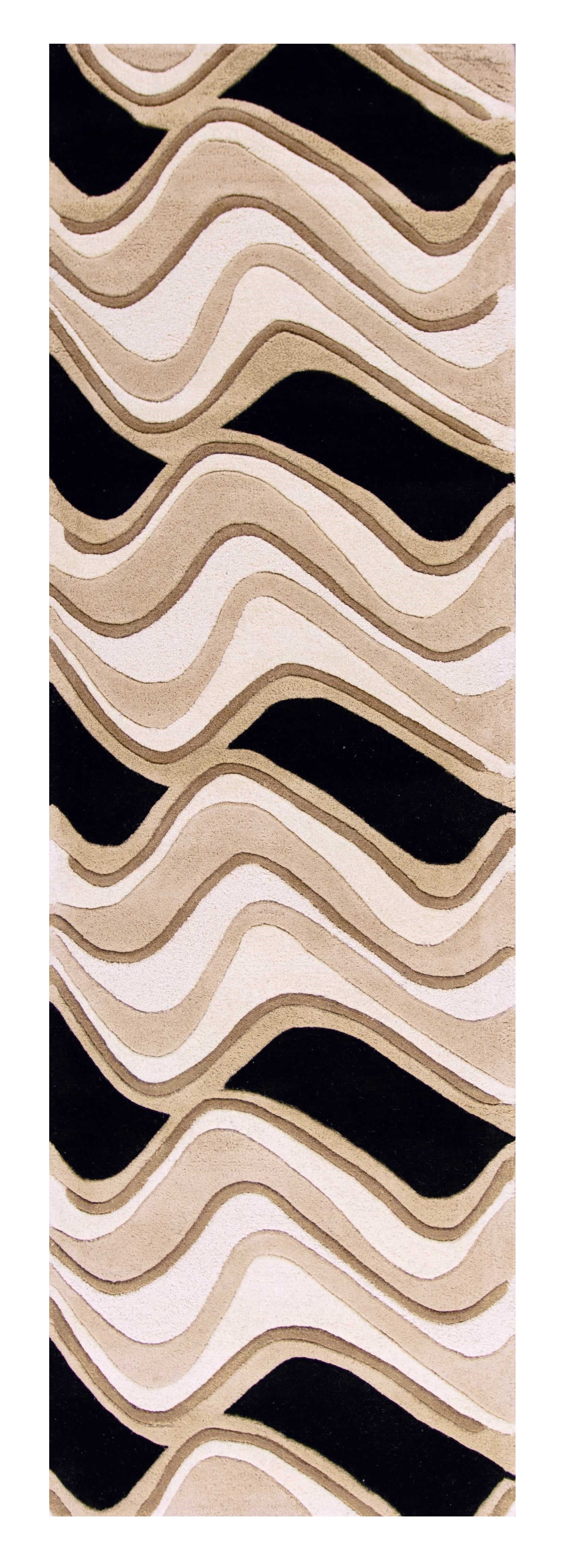 8' X 11' Beige And Black Wool Abstract Hand Tufted Area Rug-Area Rugs-DECOROLALA