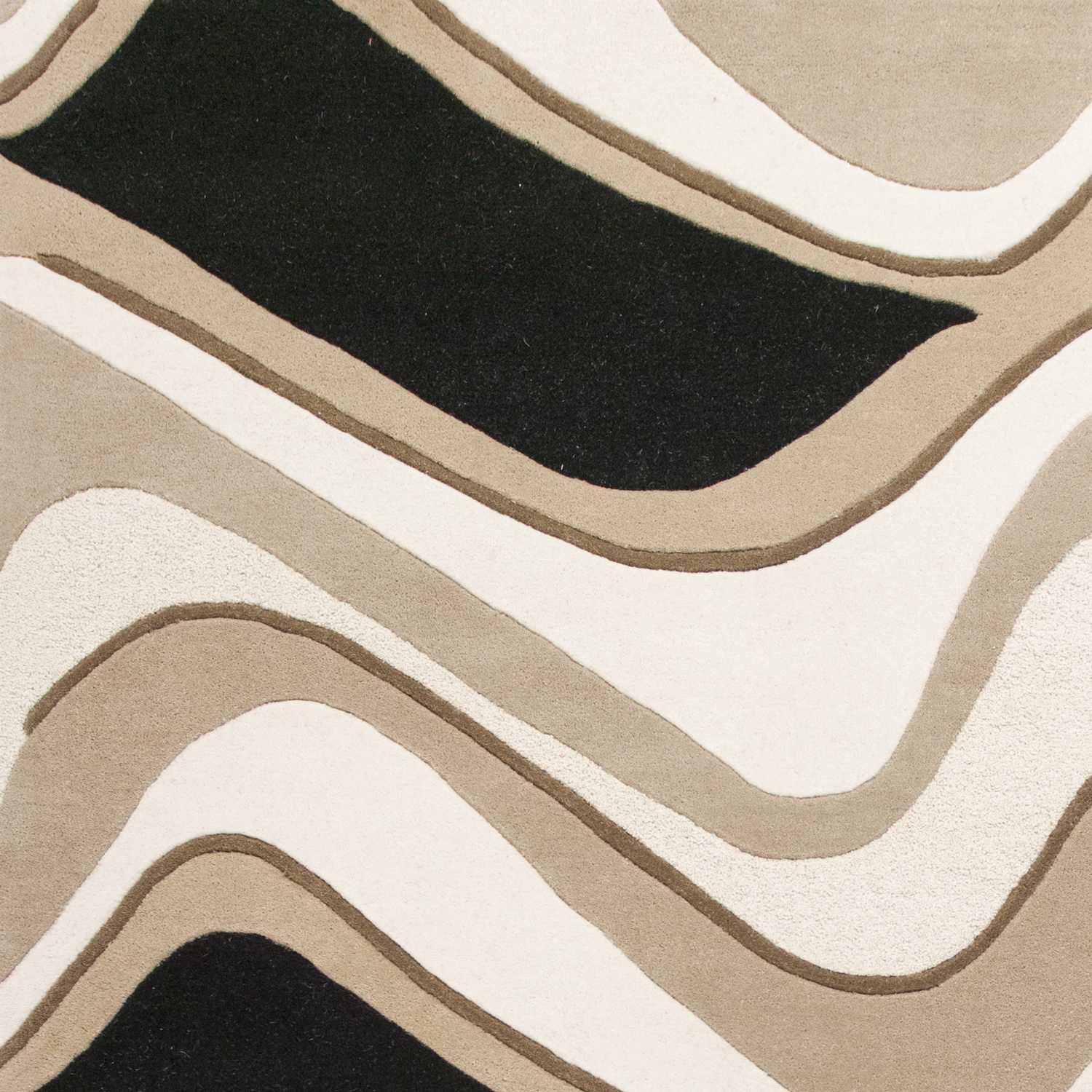 8' X 11' Beige And Black Wool Abstract Hand Tufted Area Rug-Area Rugs-DECOROLALA