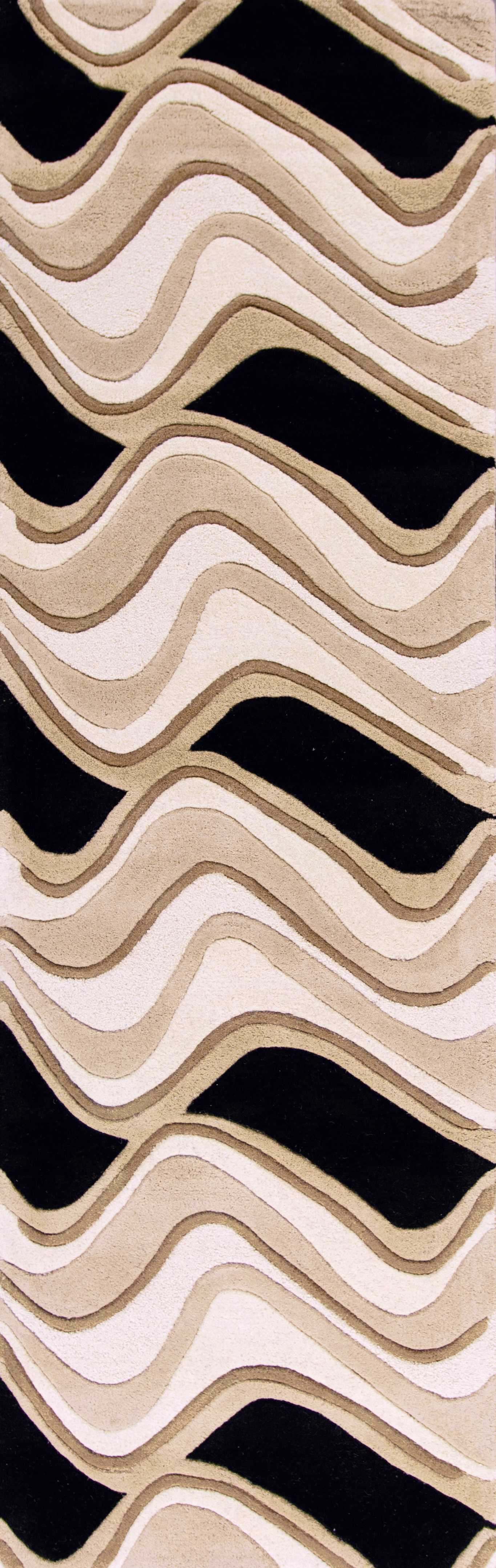 8' X 11' Beige And Black Wool Abstract Hand Tufted Area Rug-Area Rugs-DECOROLALA