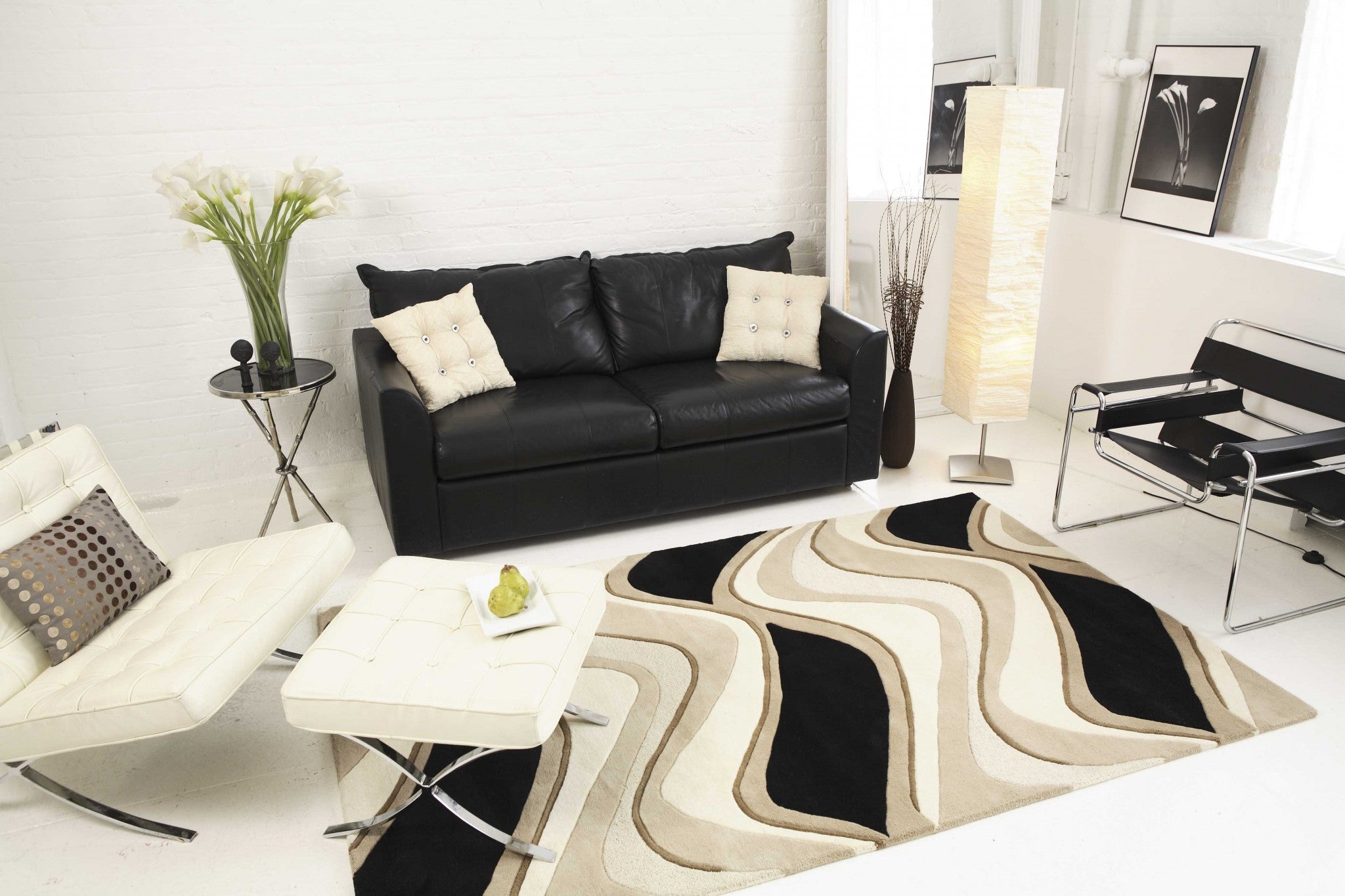 8' X 11' Beige And Black Wool Abstract Hand Tufted Area Rug-Area Rugs-DECOROLALA