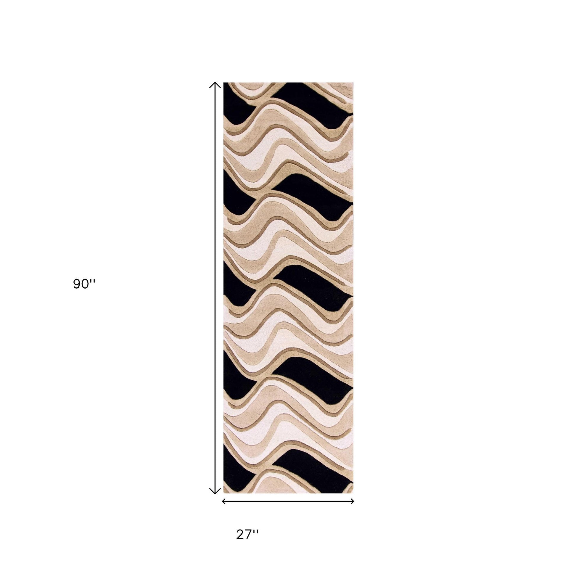 8' X 11' Beige And Black Wool Abstract Hand Tufted Area Rug-Area Rugs-DECOROLALA