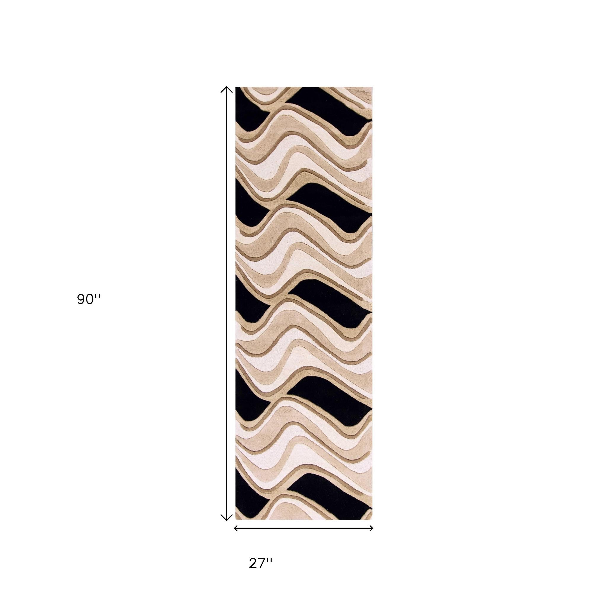 8' X 11' Beige And Black Wool Abstract Hand Tufted Area Rug-Area Rugs-DECOROLALA