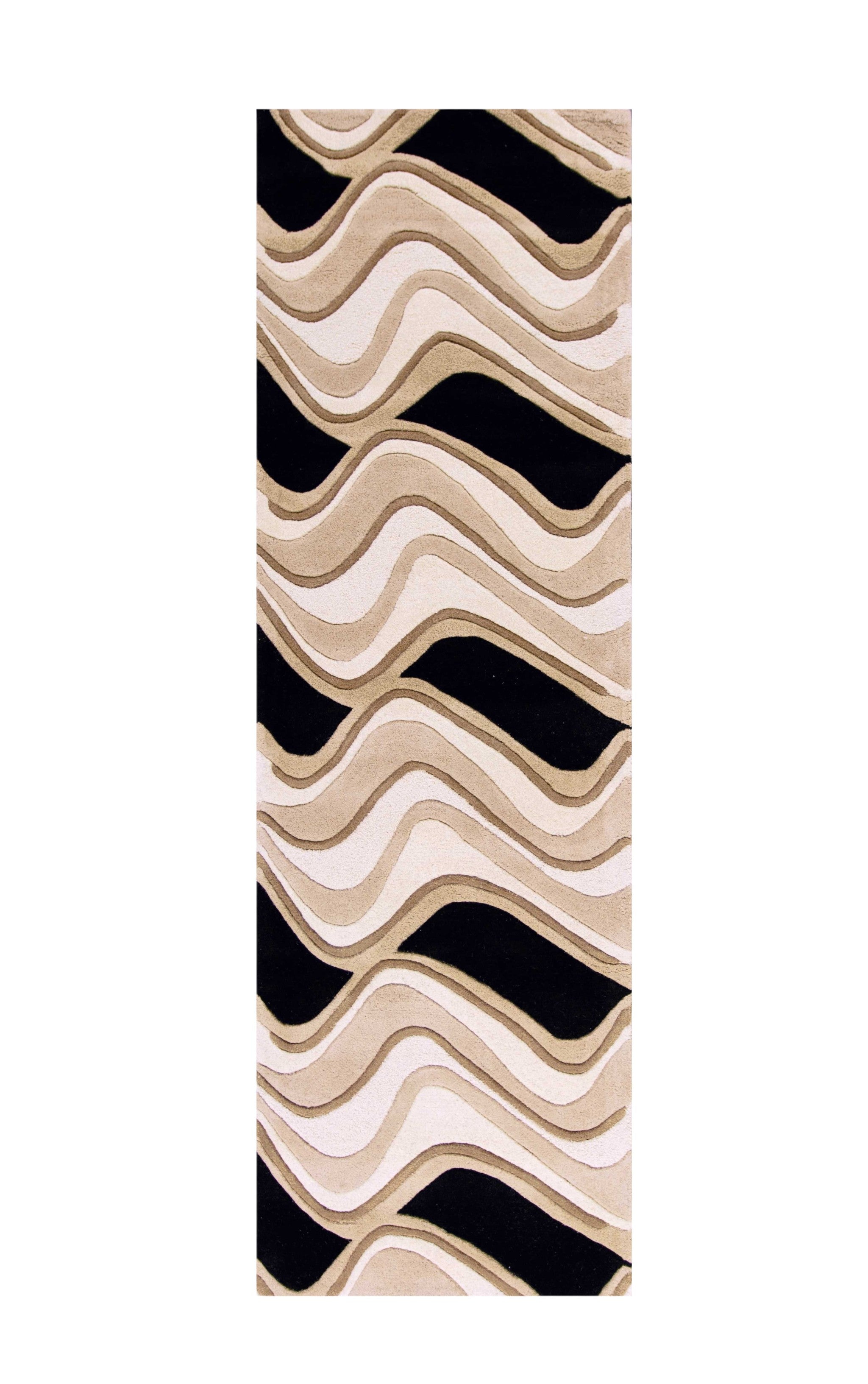 8' X 11' Beige And Black Wool Abstract Hand Tufted Area Rug-Area Rugs-DECOROLALA