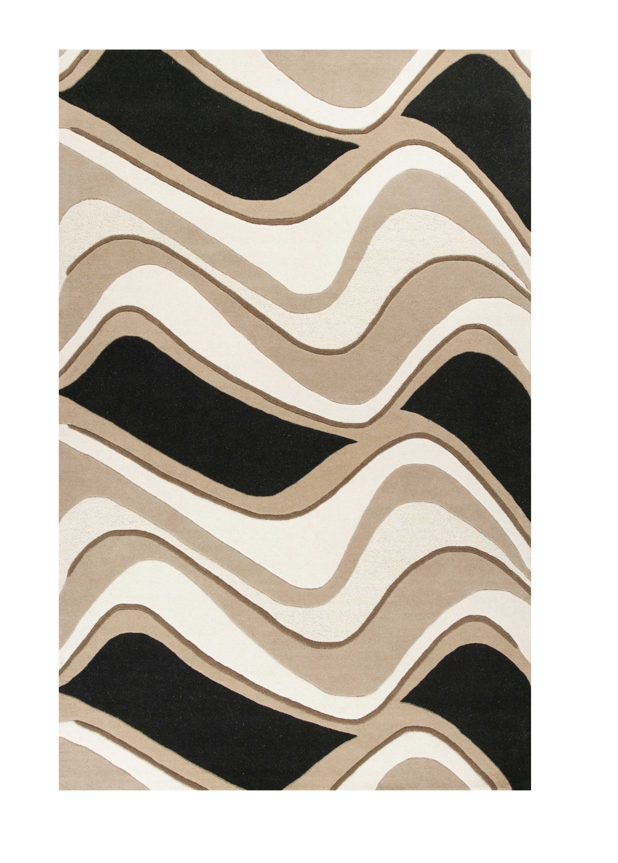 8' X 11' Beige And Black Wool Abstract Hand Tufted Area Rug-Area Rugs-DECOROLALA