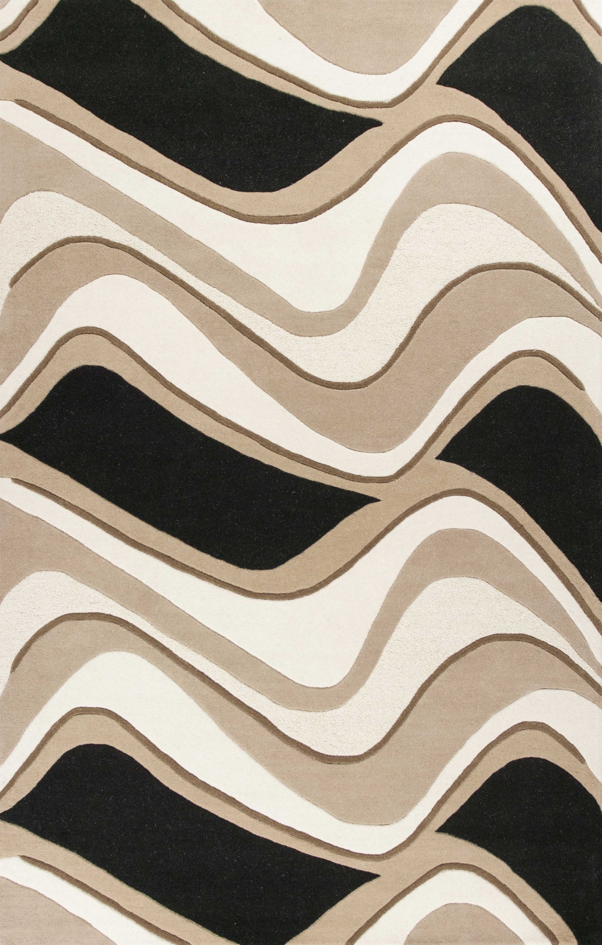 8' X 11' Beige And Black Wool Abstract Hand Tufted Area Rug-Area Rugs-DECOROLALA