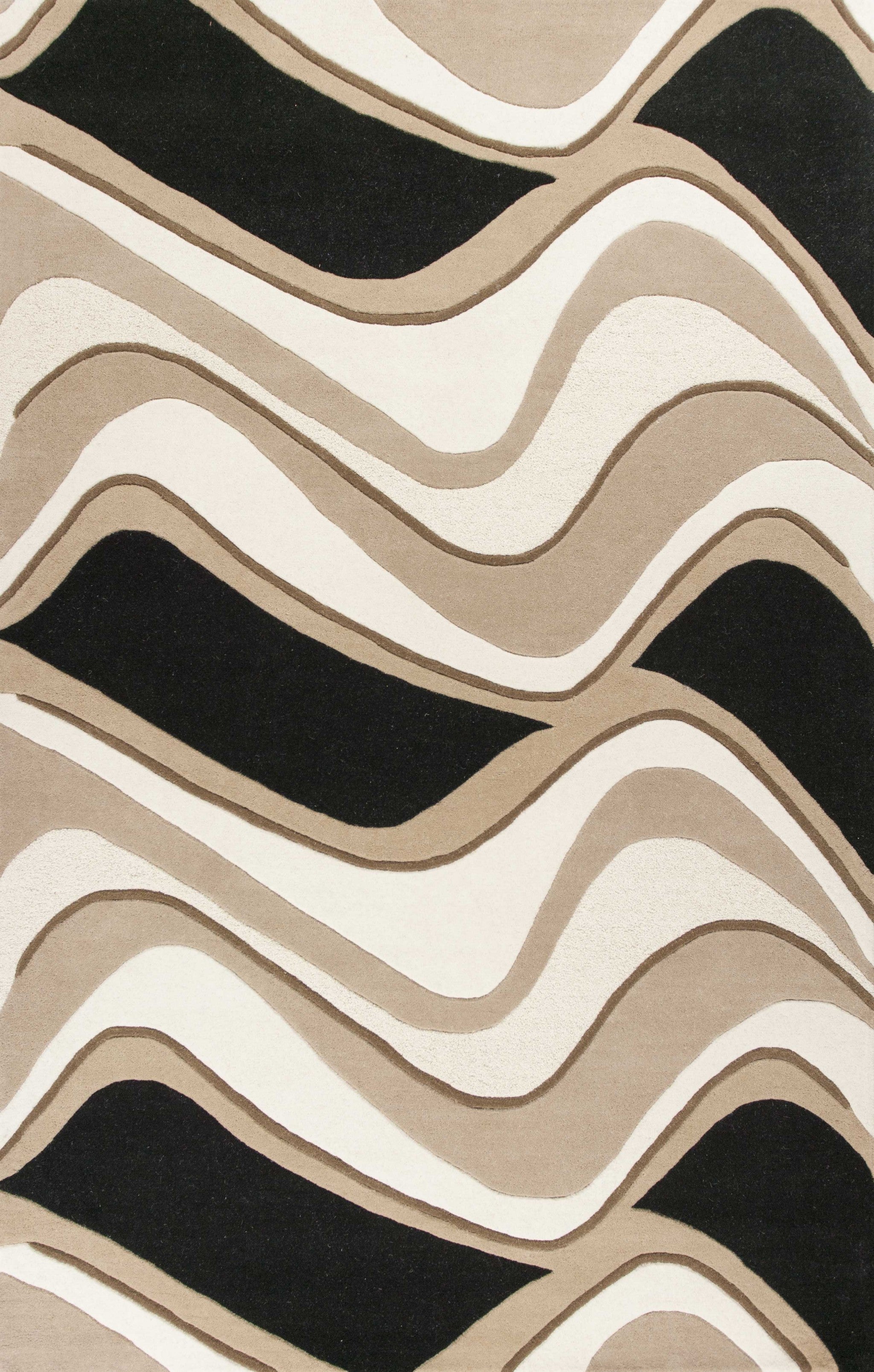 8' X 11' Beige And Black Wool Abstract Hand Tufted Area Rug-Area Rugs-DECOROLALA