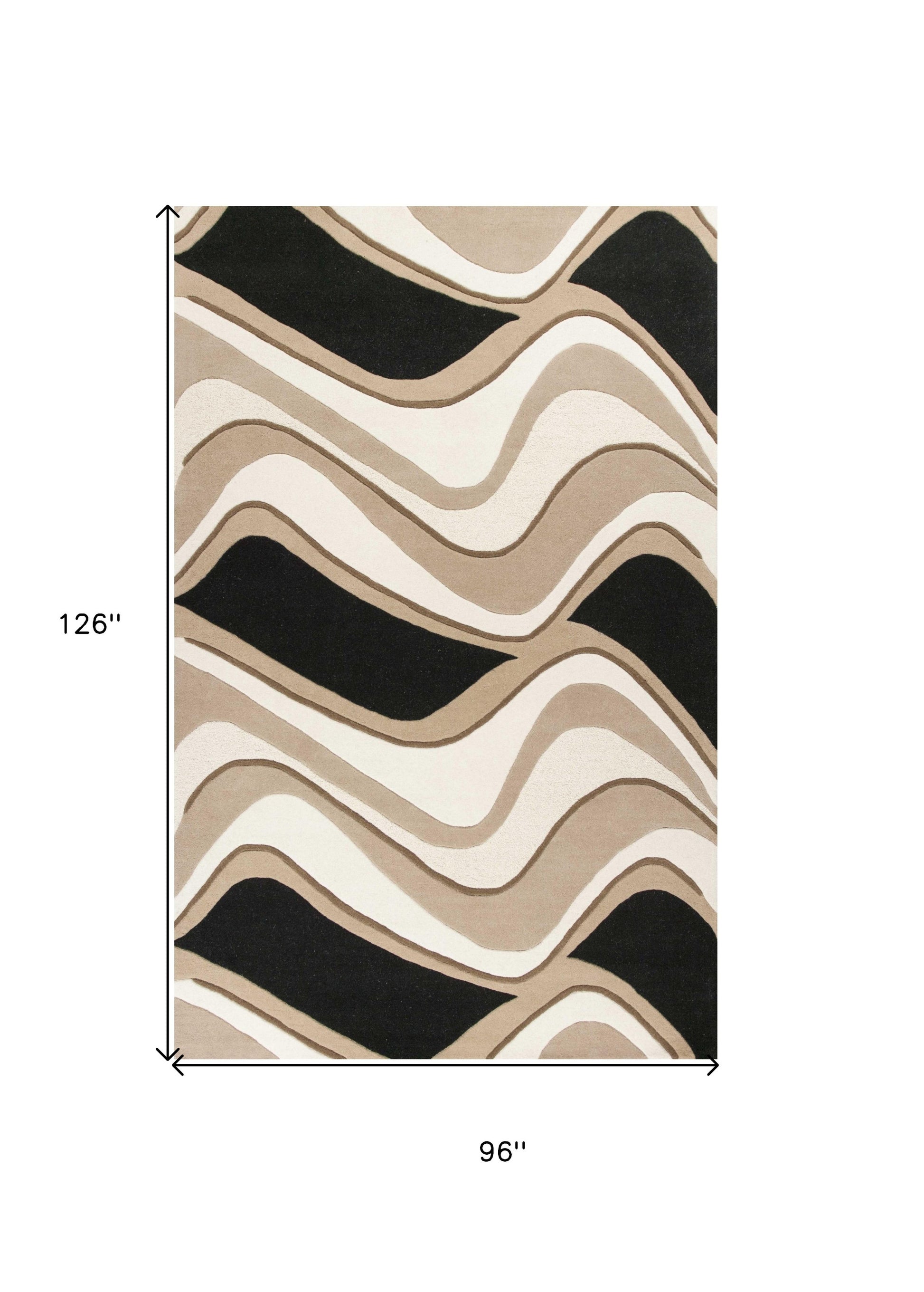 8' X 11' Beige And Black Wool Abstract Hand Tufted Area Rug-Area Rugs-DECOROLALA