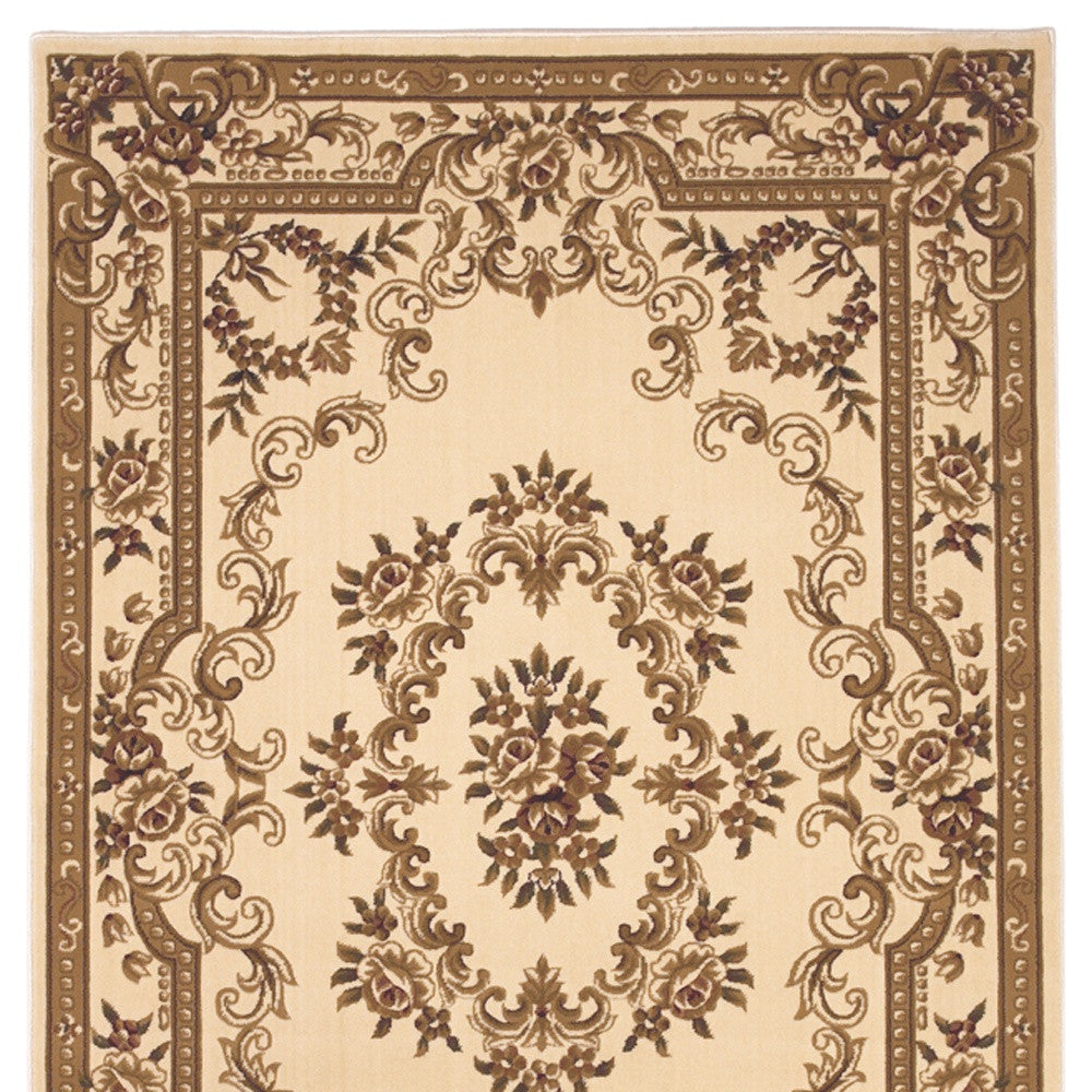 8' X 11' Beige And Brown Floral Medallion Area Rug-Area Rugs-DECOROLALA